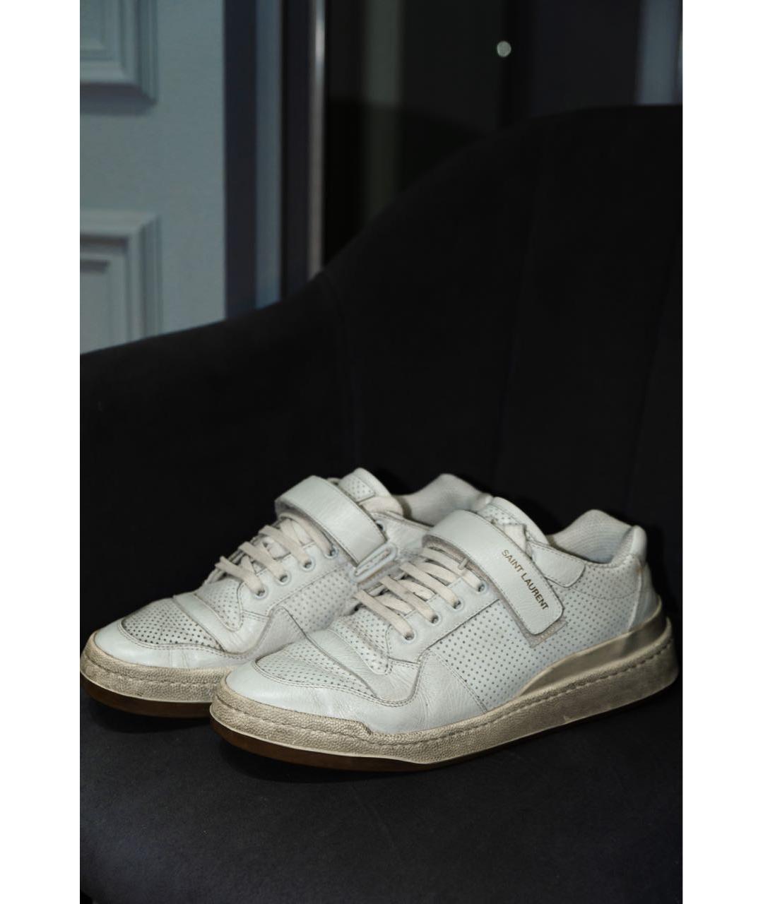 SAINT LAURENT Белые кожаные низкие кроссовки / кеды, фото 8
