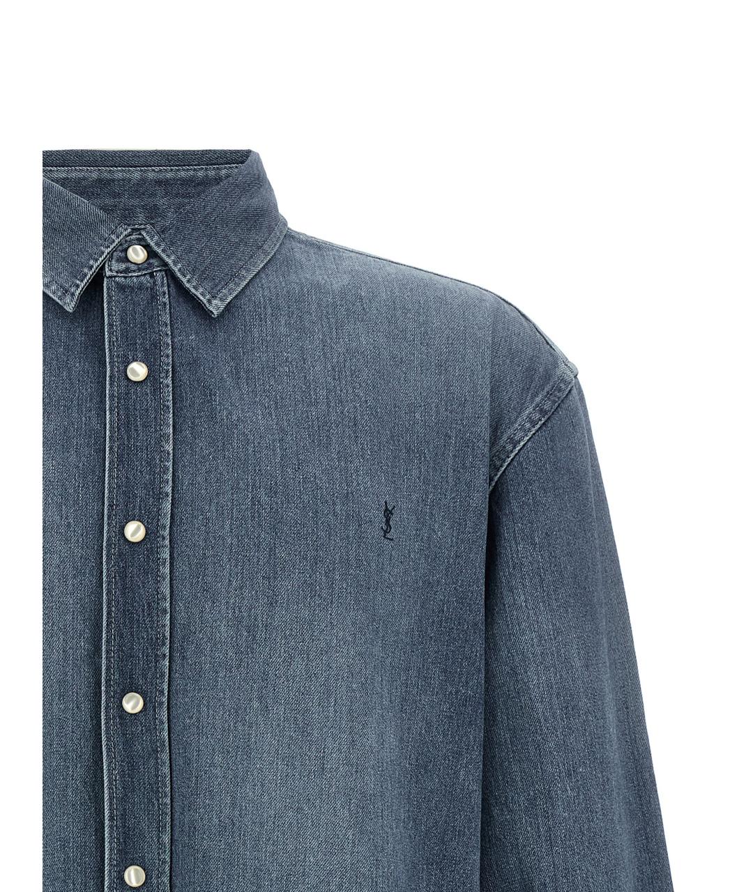 SAINT LAURENT Синяя хлопковая кэжуал рубашка, фото 3
