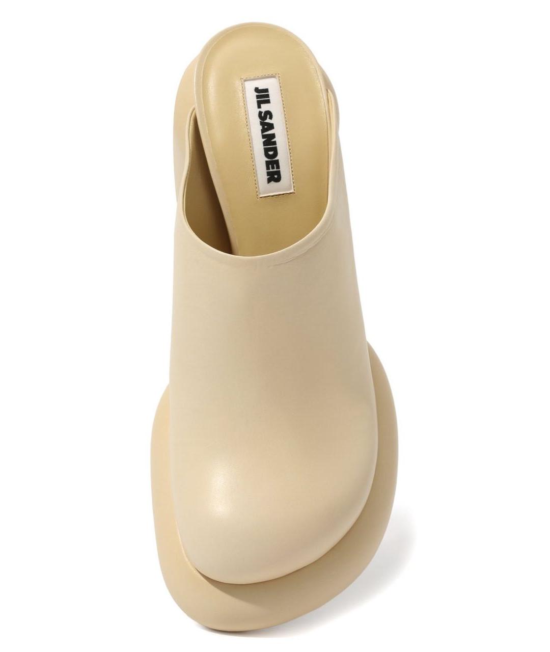 JIL SANDER Бежевые кожаные сабо, фото 4