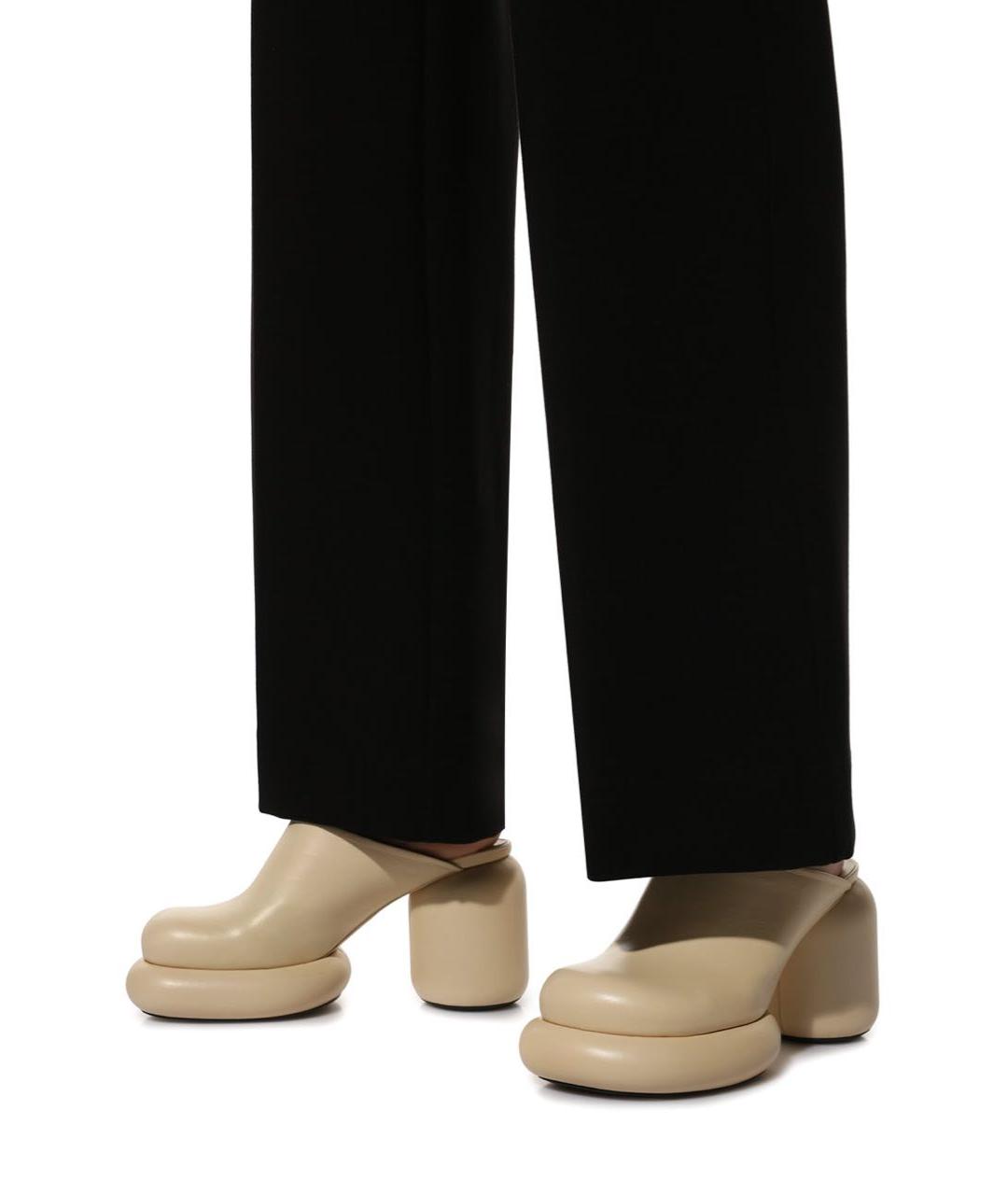 JIL SANDER Бежевые кожаные сабо, фото 2