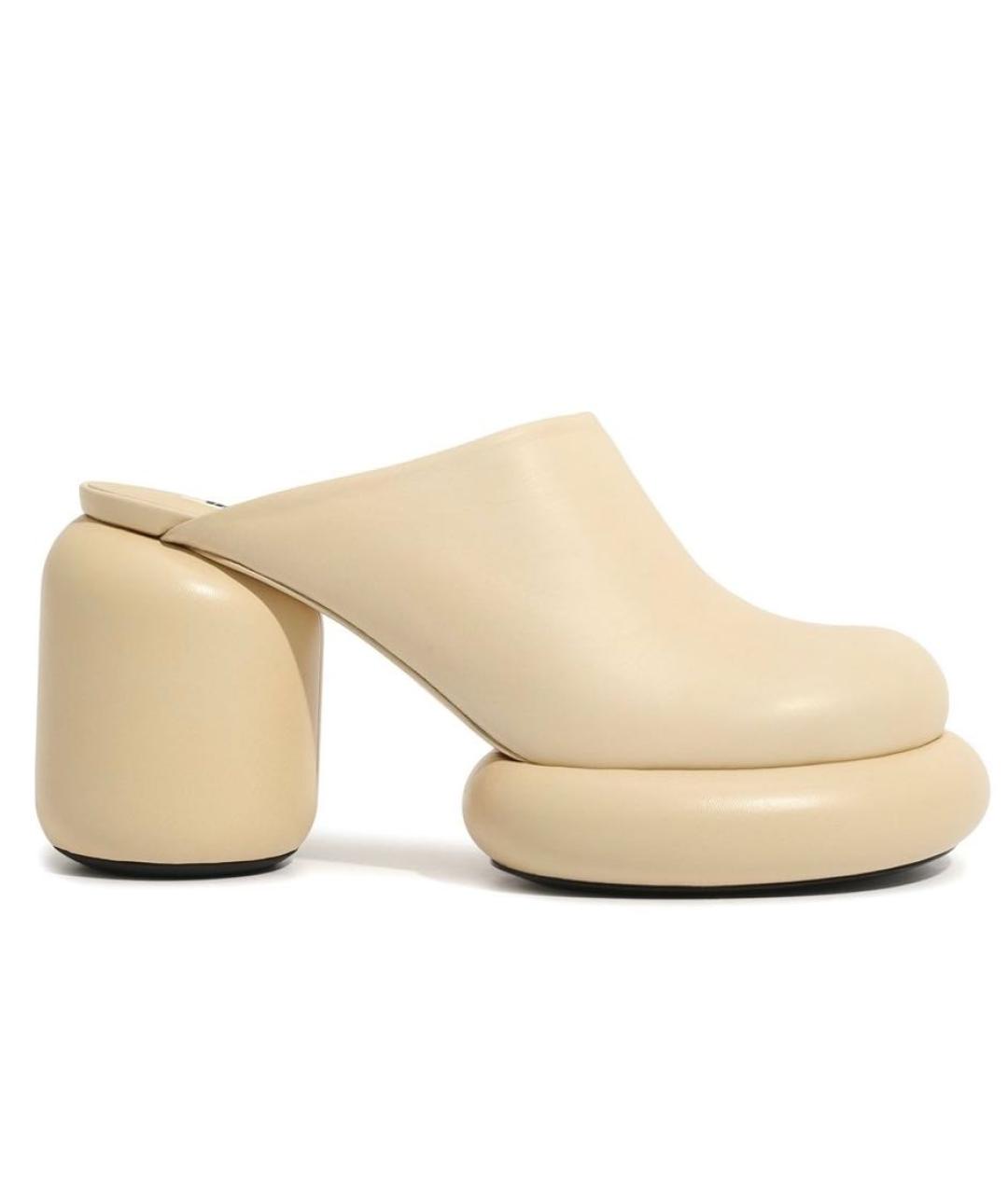 JIL SANDER Бежевые кожаные сабо, фото 5