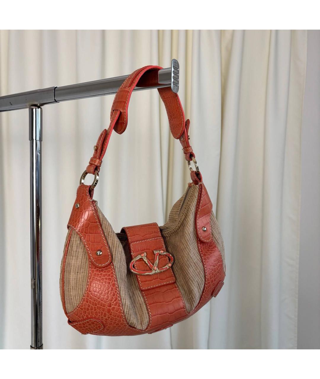 VALENTINO Оранжевая кожаная сумка тоут, фото 9