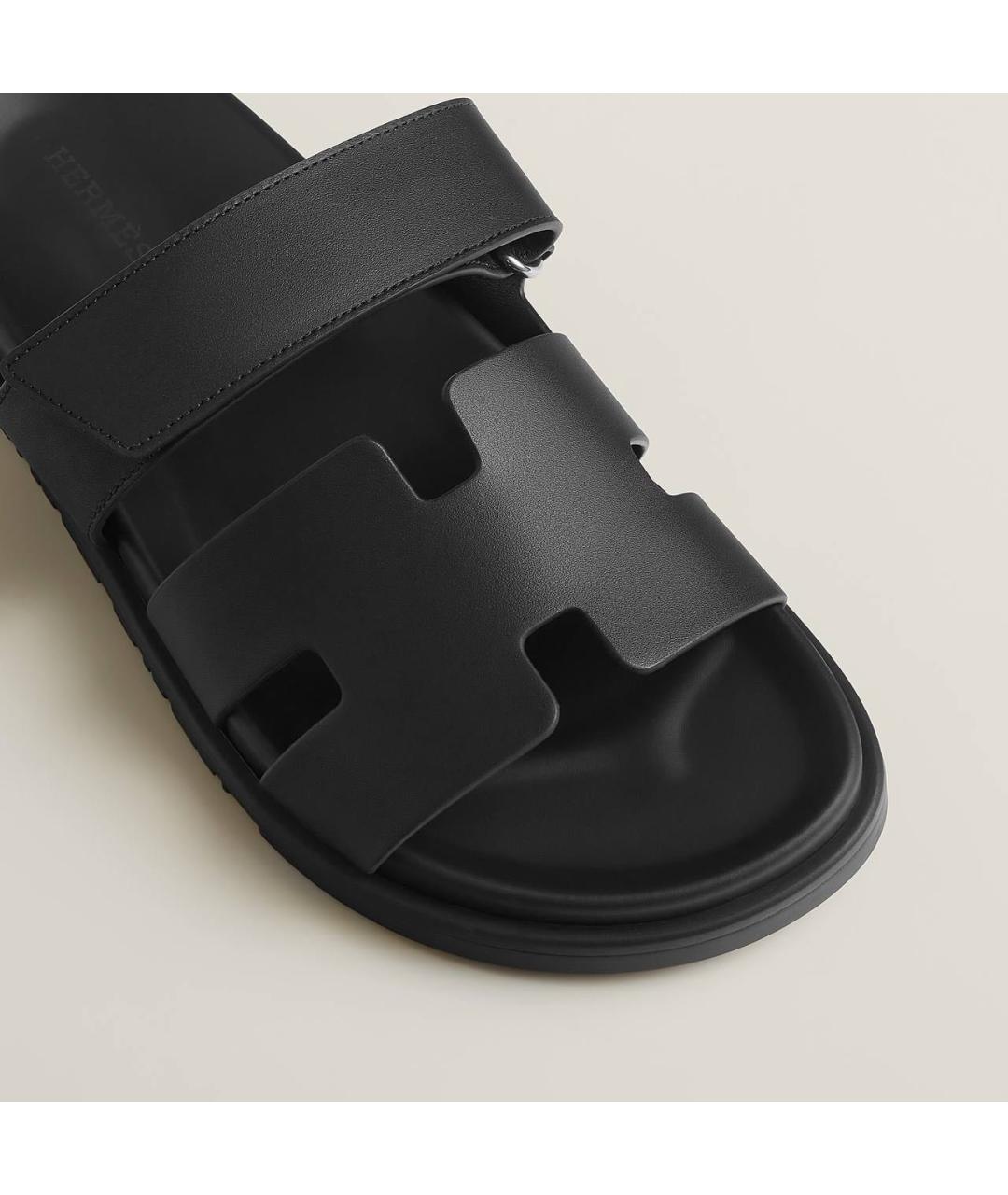 HERMES Черные кожаные шлепанцы, фото 3