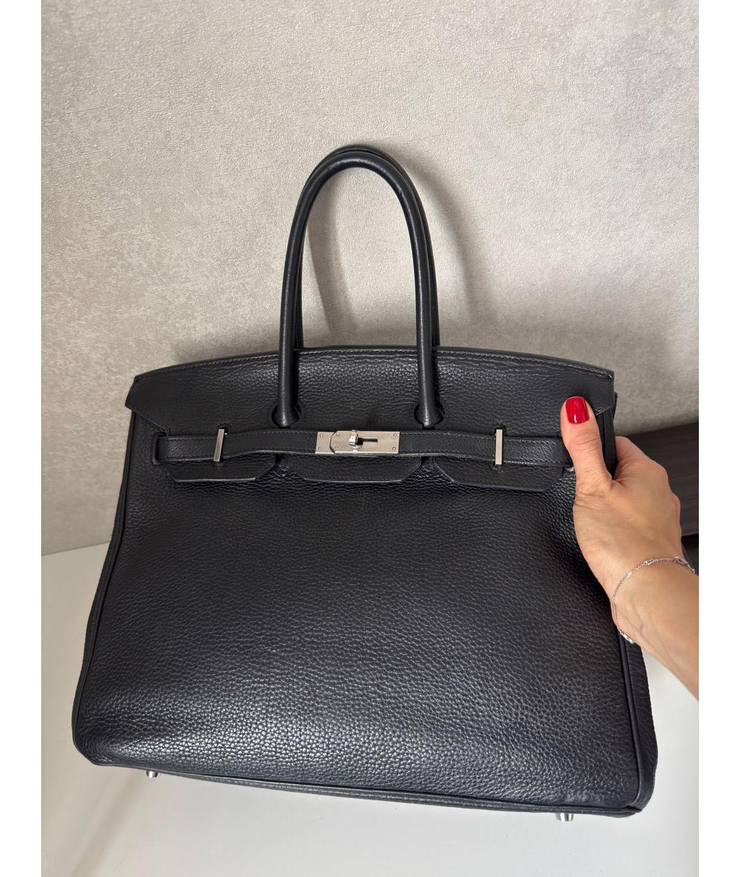 HERMES Черная кожаная сумка тоут, фото 7