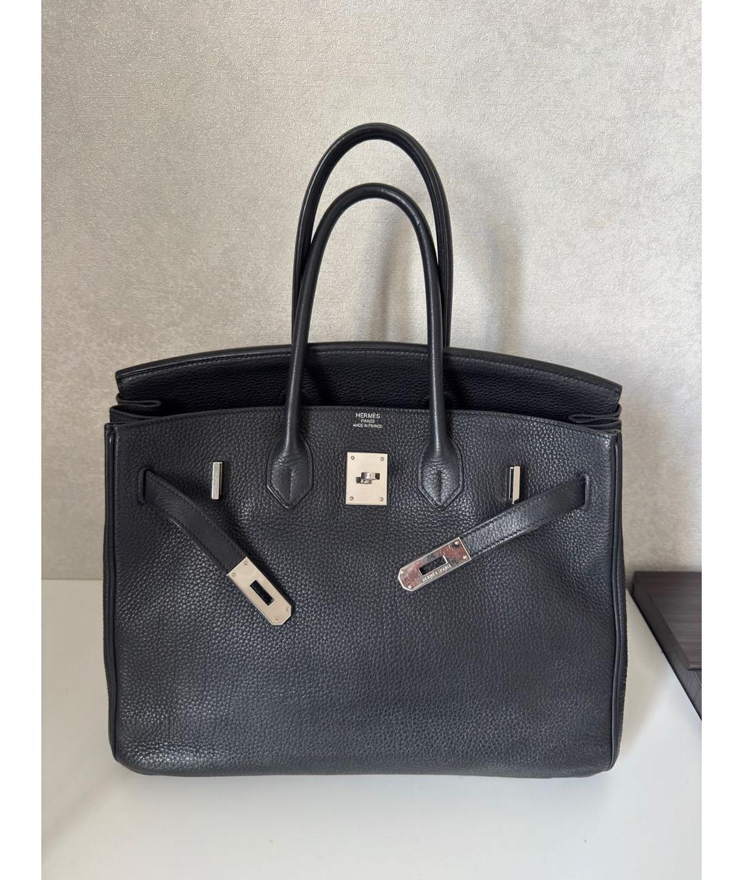 HERMES Черная кожаная сумка тоут, фото 5