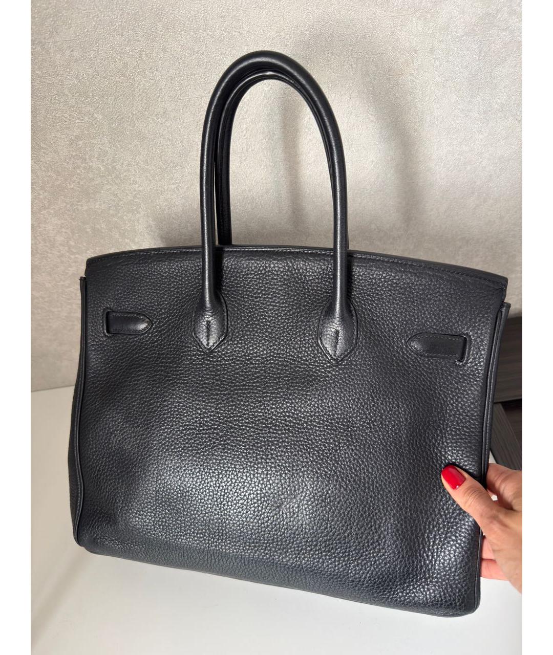HERMES Черная кожаная сумка тоут, фото 6