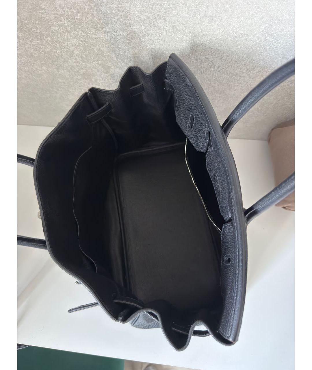 HERMES Черная кожаная сумка тоут, фото 3