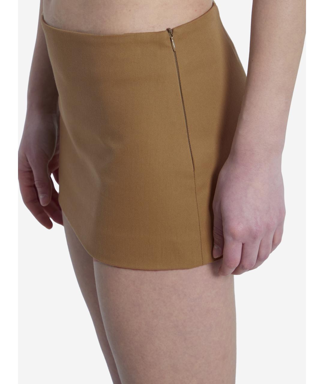 THE FRANKIE SHOP Коричневая хлопковая юбка мини, фото 3