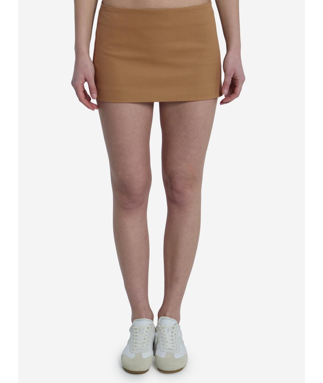 THE FRANKIE SHOP Коричневая хлопковая юбка мини, фото 4