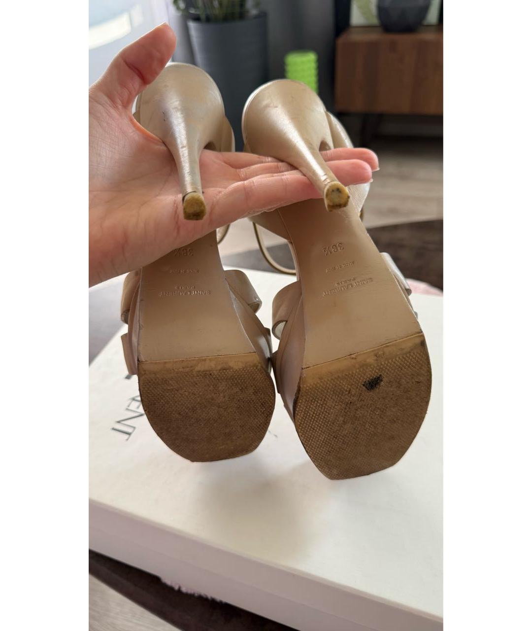 SAINT LAURENT Бежевые кожаные босоножки, фото 7