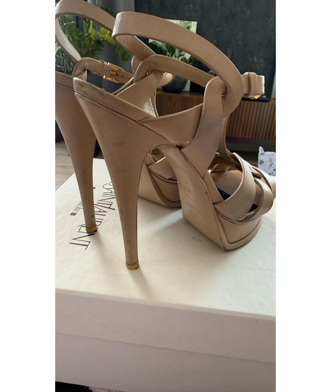 SAINT LAURENT Бежевые кожаные босоножки, фото 5