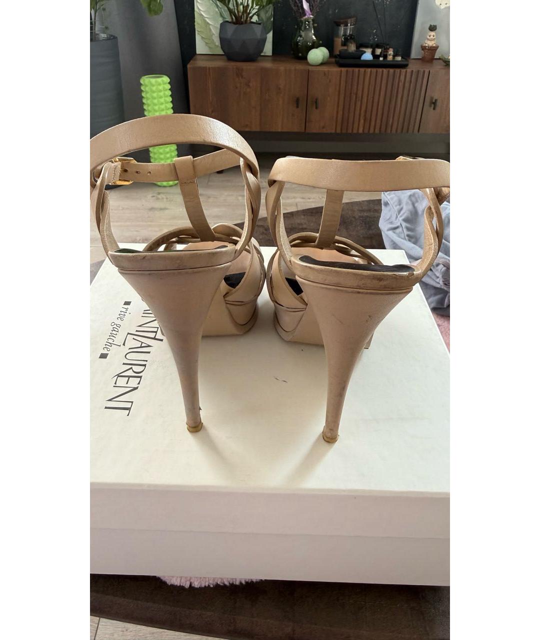 SAINT LAURENT Бежевые кожаные босоножки, фото 4