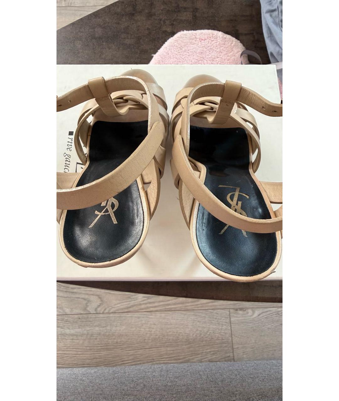SAINT LAURENT Бежевые кожаные босоножки, фото 3