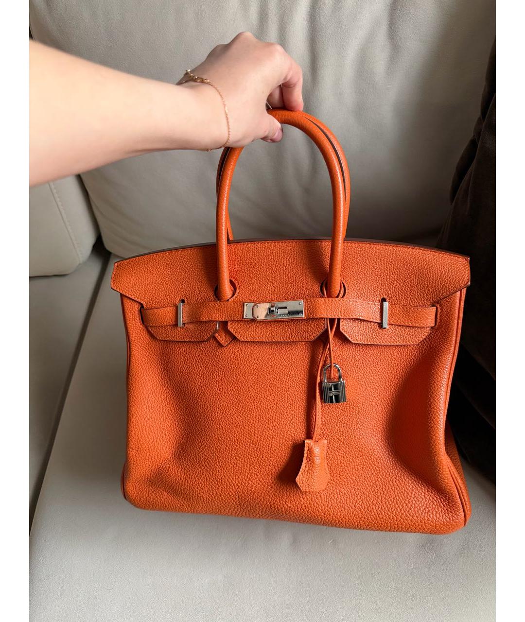 HERMES Оранжевая кожаная сумка с короткими ручками, фото 2