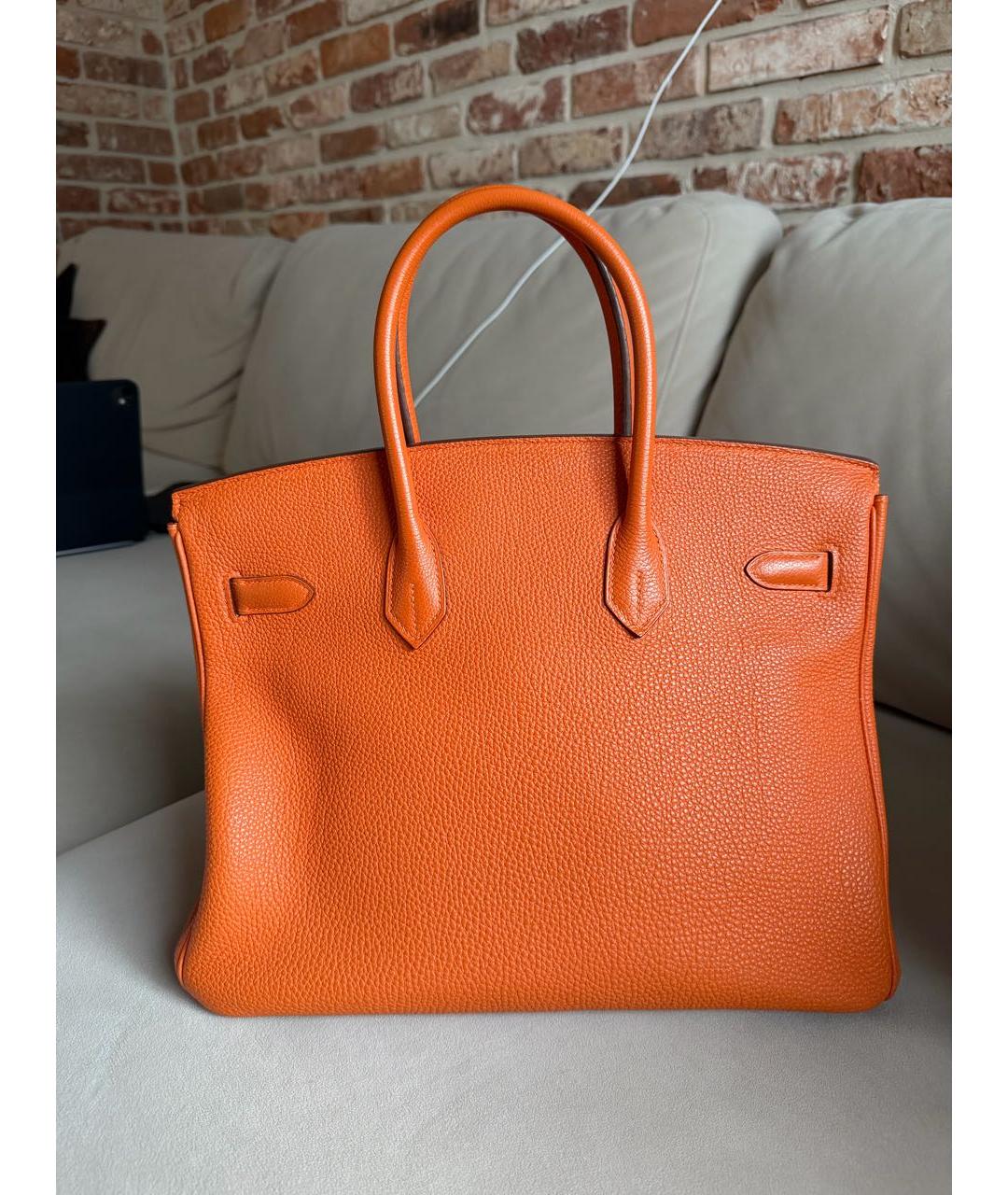 HERMES Оранжевая кожаная сумка с короткими ручками, фото 3