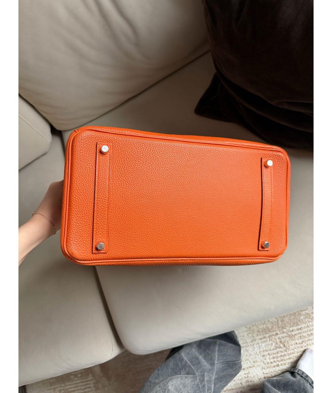 HERMES Оранжевая кожаная сумка с короткими ручками, фото 5