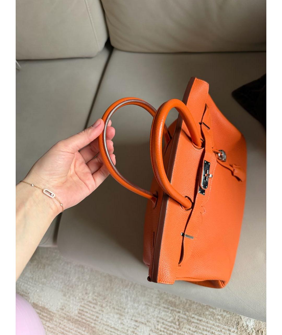 HERMES Оранжевая кожаная сумка с короткими ручками, фото 6