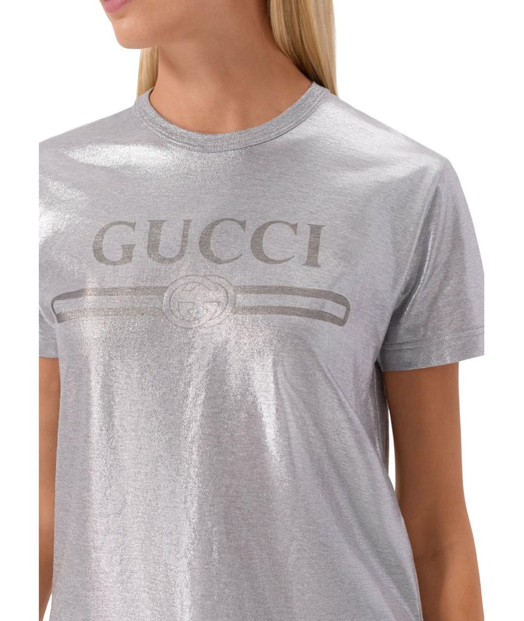 GUCCI Серебряная хлопковая футболка, фото 3