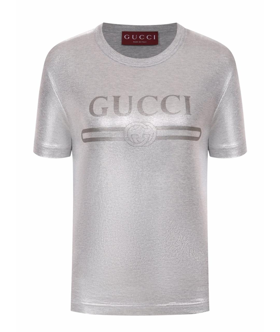 GUCCI Серебряная хлопковая футболка, фото 1