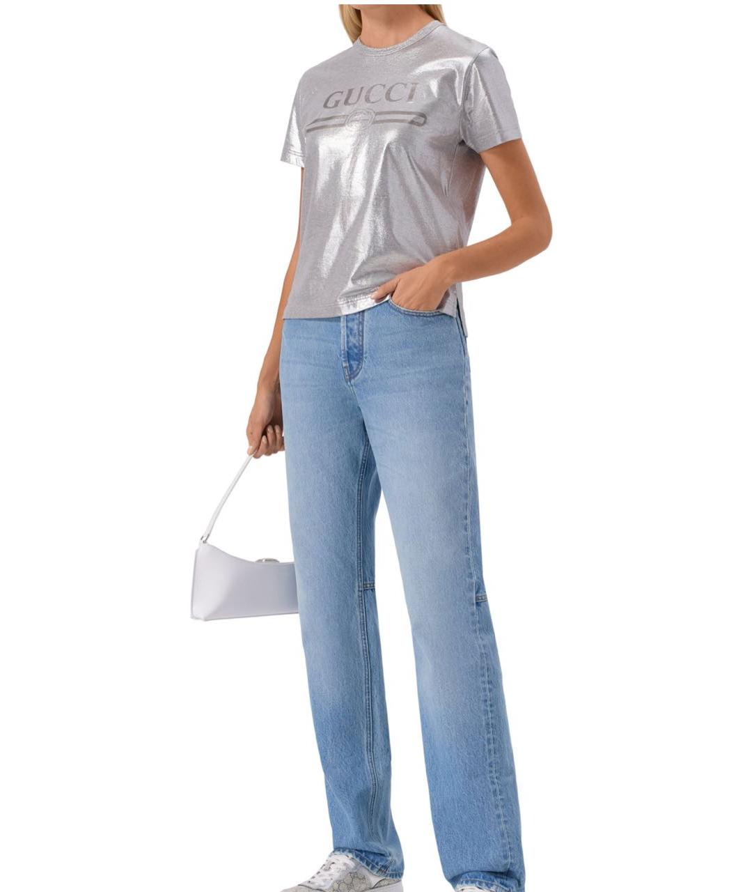 GUCCI Серебряная хлопковая футболка, фото 4