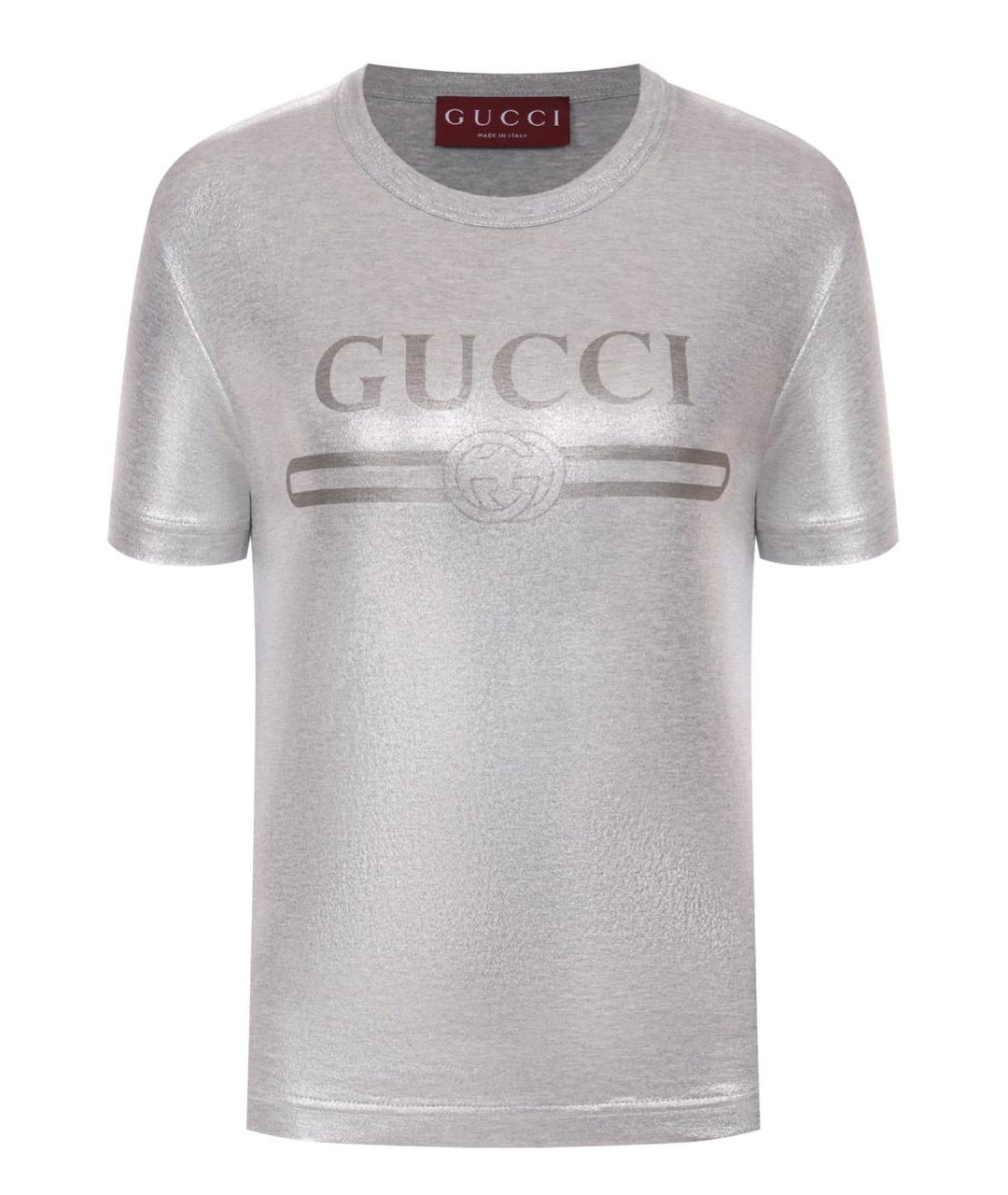 GUCCI Серебряная хлопковая футболка, фото 5