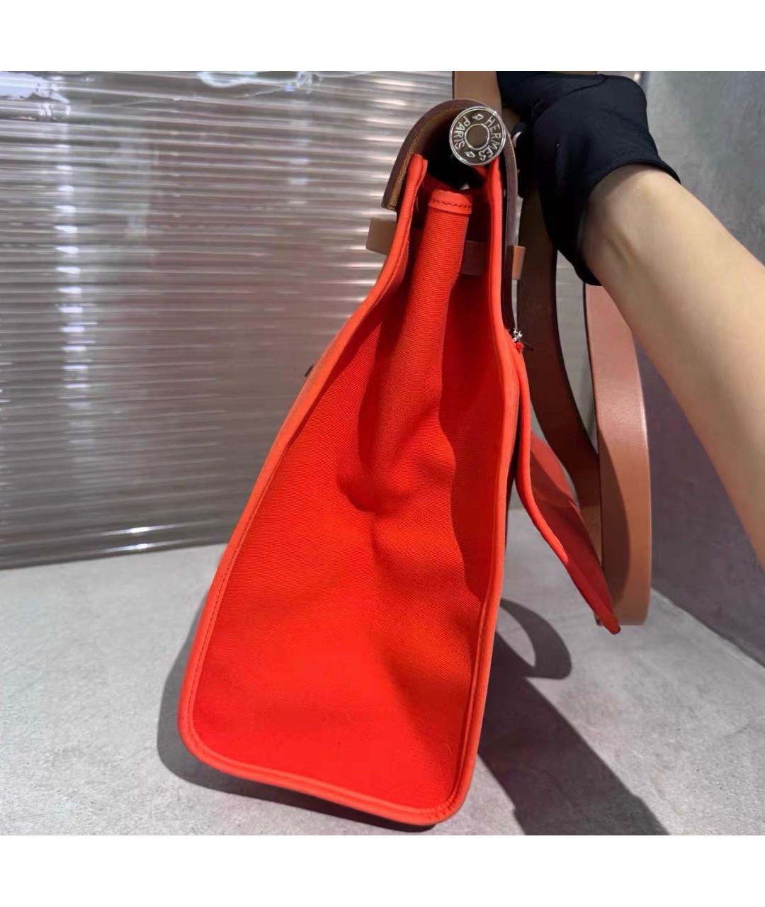 HERMES Коралловая кожаная сумка тоут, фото 4