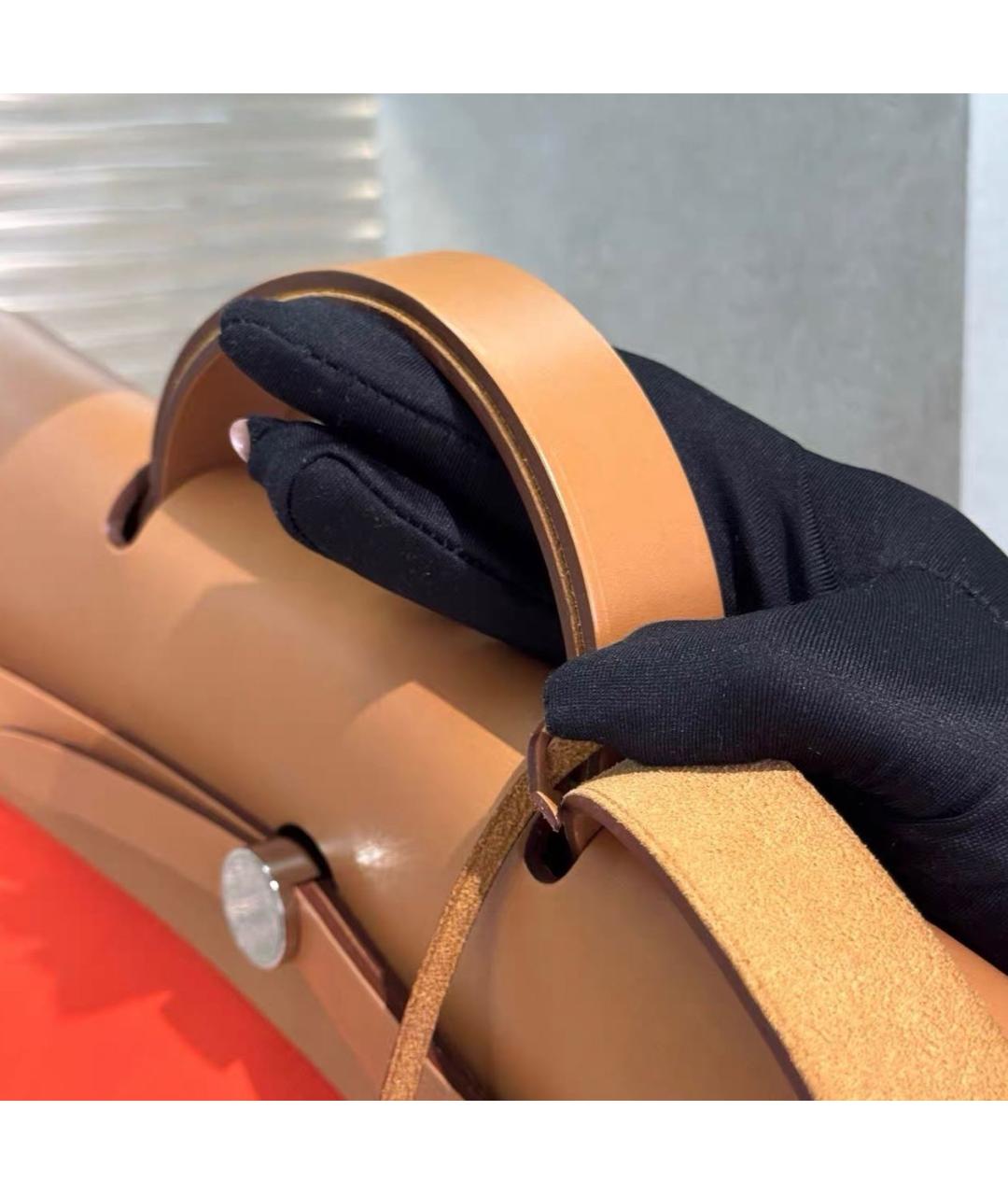 HERMES Коралловая кожаная сумка тоут, фото 8