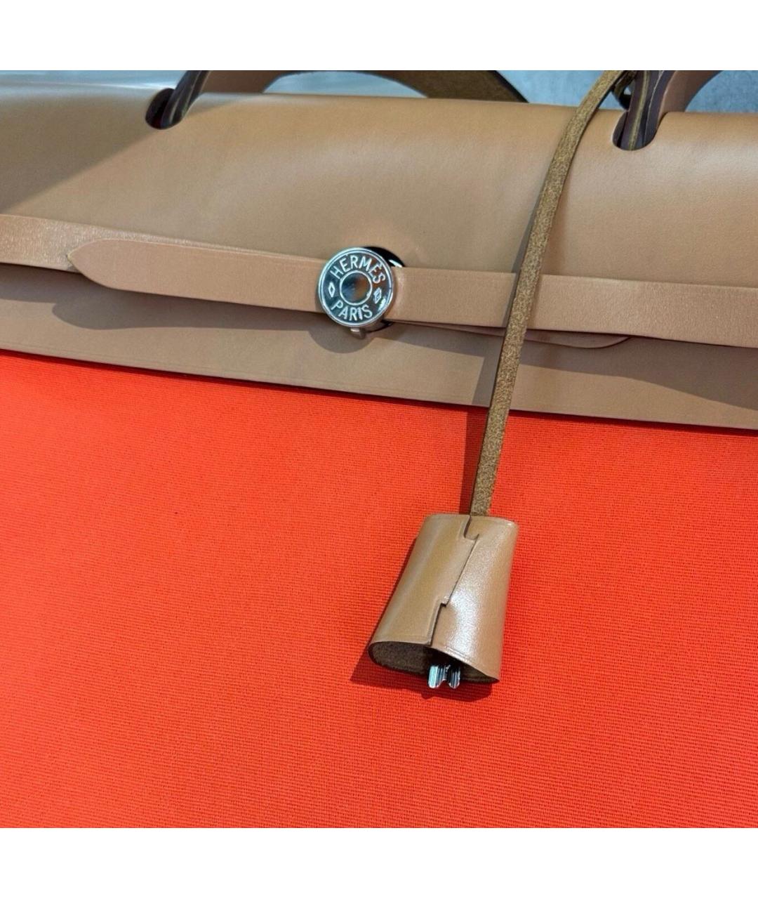 HERMES Коралловая кожаная сумка тоут, фото 7
