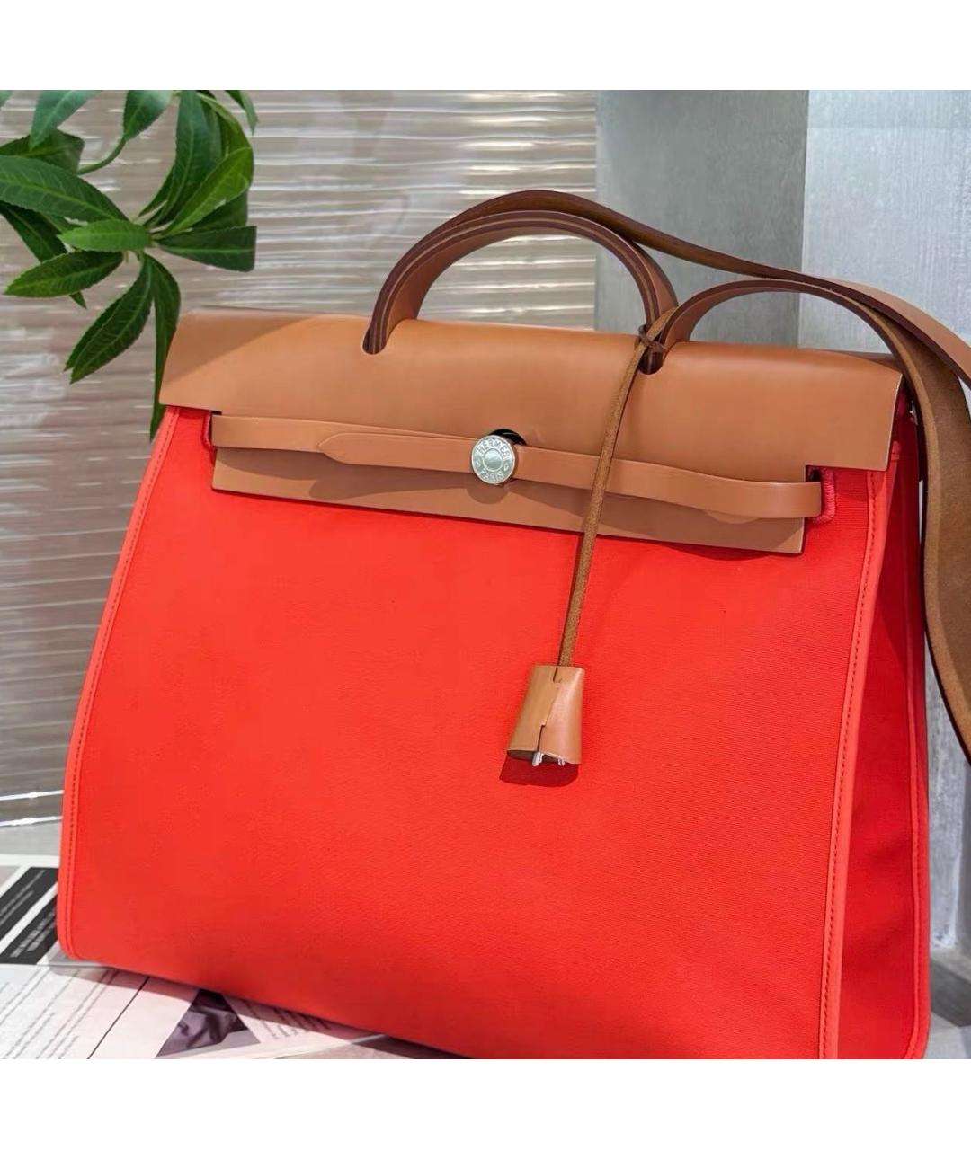 HERMES Коралловая кожаная сумка тоут, фото 2