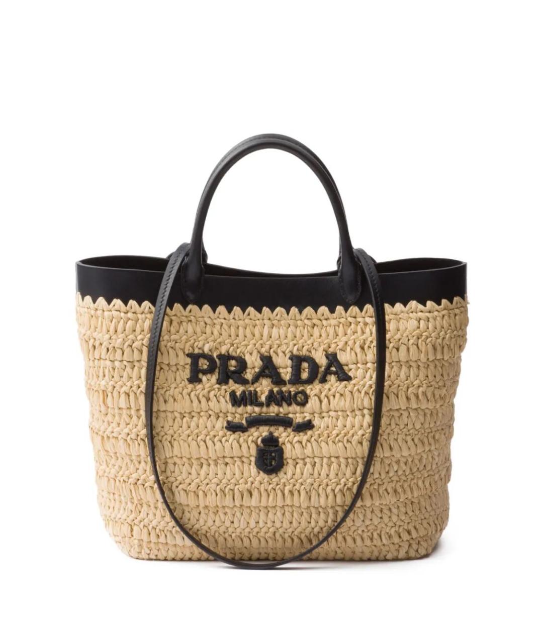 PRADA Бежевая пелетеная сумка тоут, фото 1