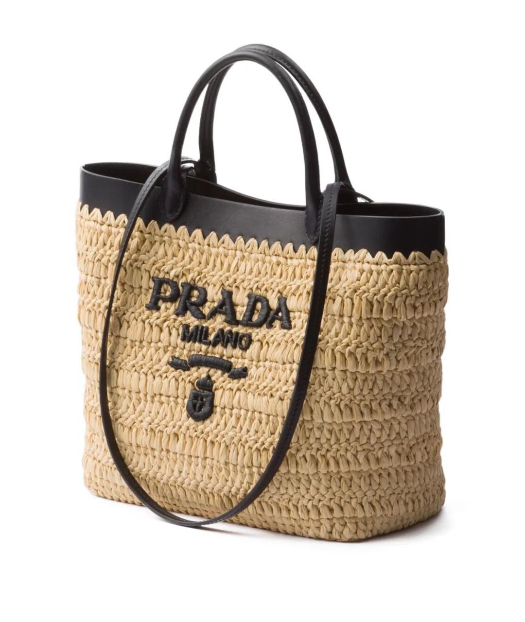 PRADA Бежевая пелетеная сумка тоут, фото 3
