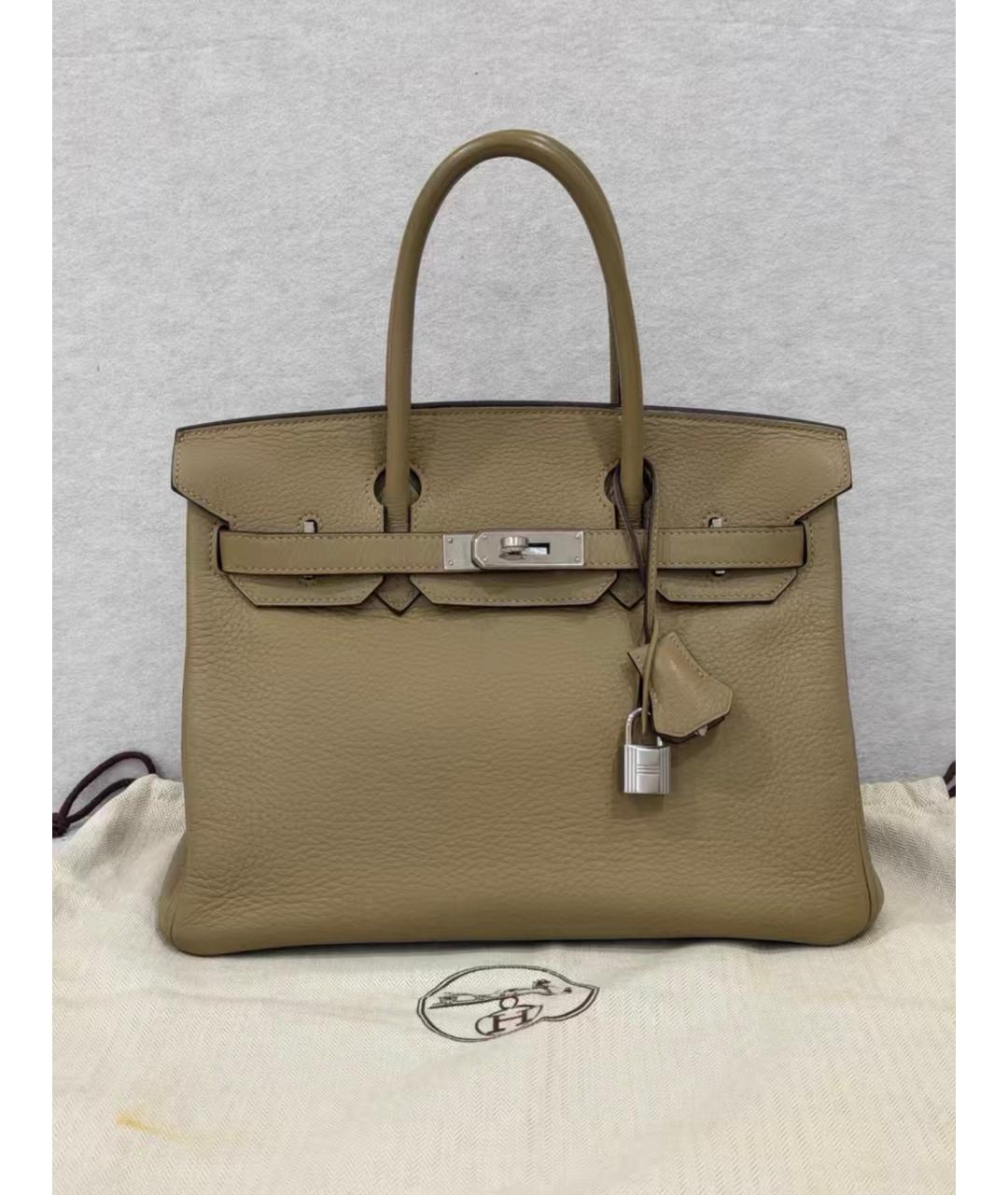 HERMES Бежевая кожаная сумка с короткими ручками, фото 2
