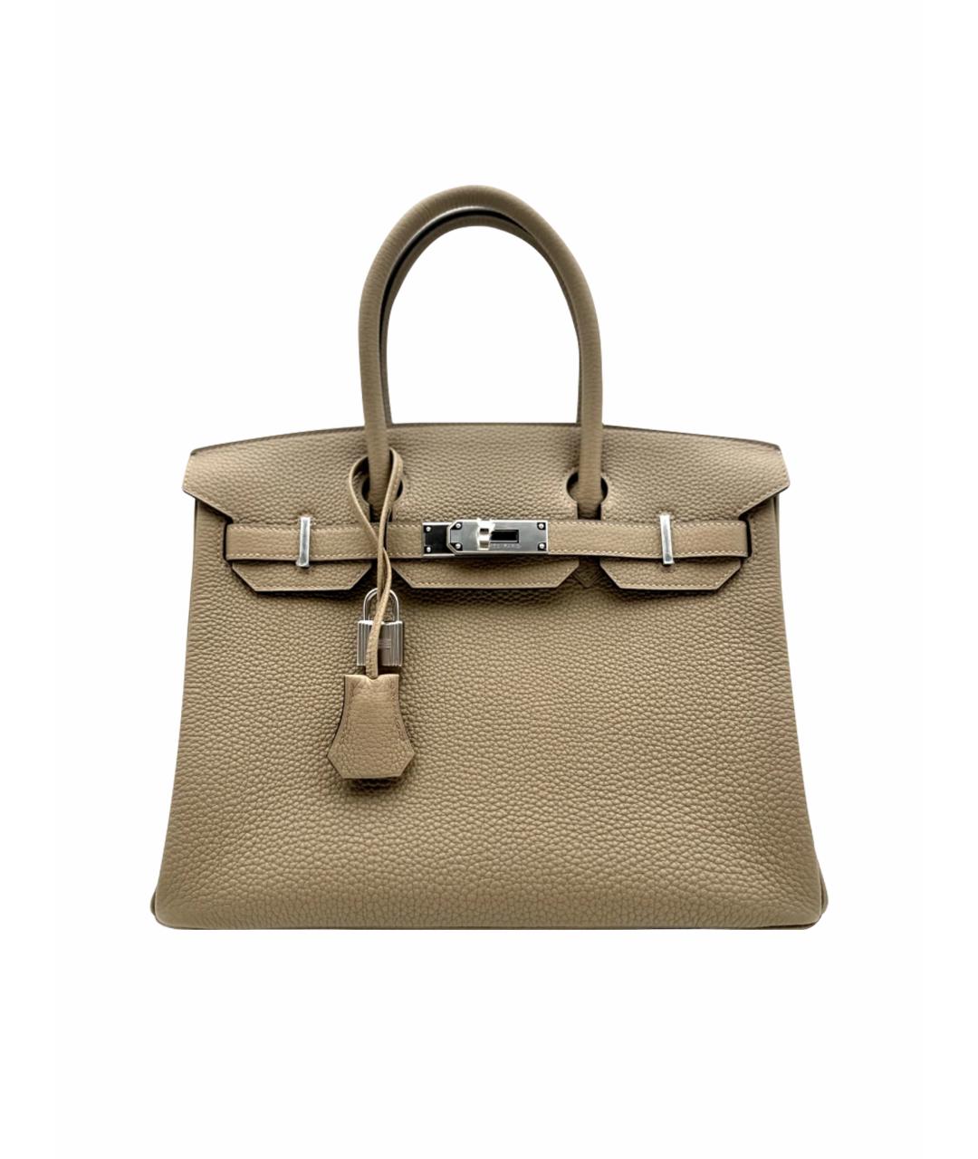 HERMES Бежевая кожаная сумка с короткими ручками, фото 1