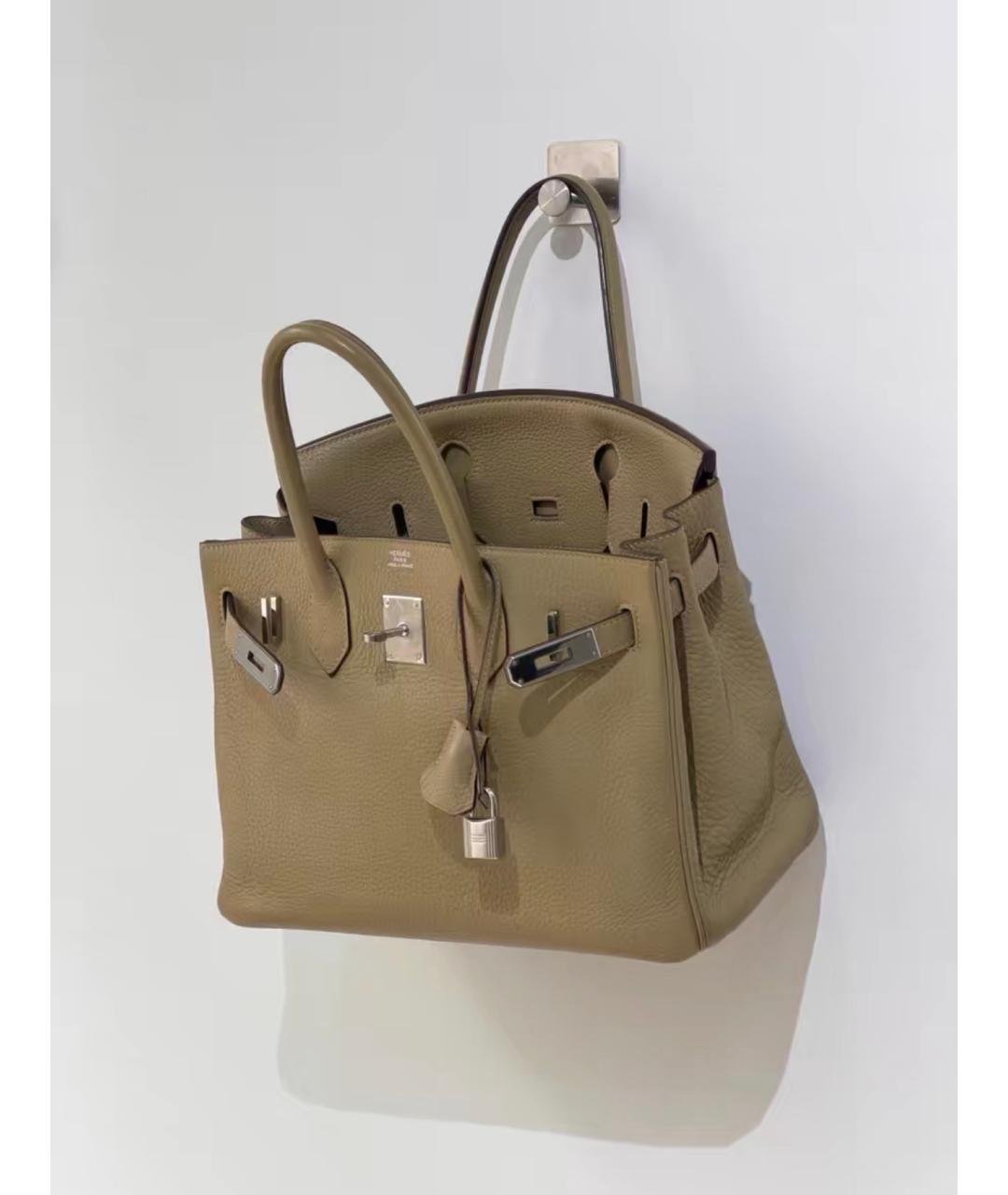 HERMES Бежевая кожаная сумка с короткими ручками, фото 7
