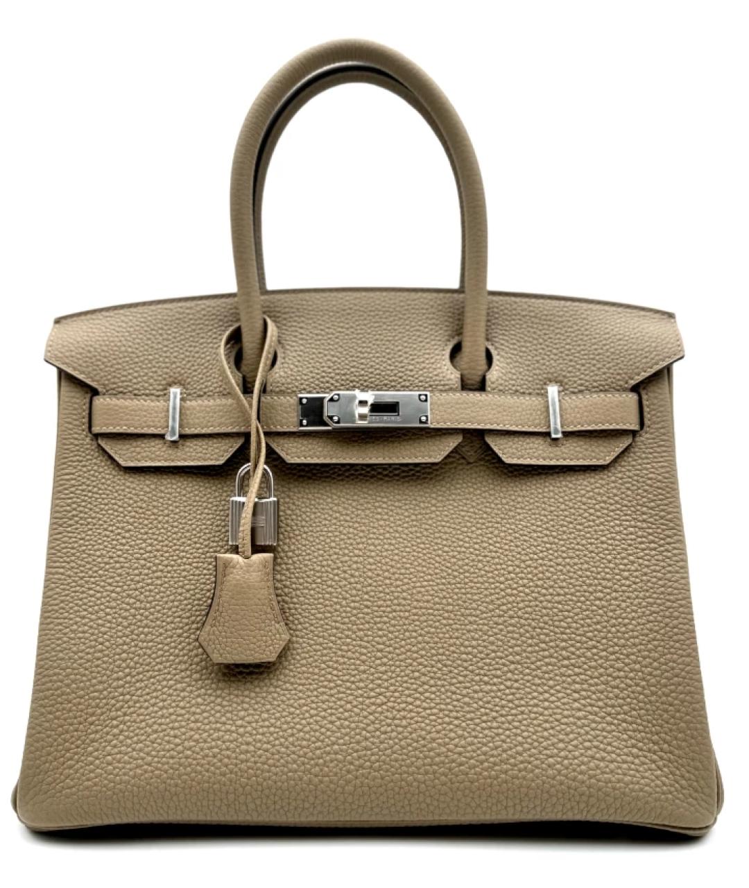 HERMES Бежевая кожаная сумка с короткими ручками, фото 8