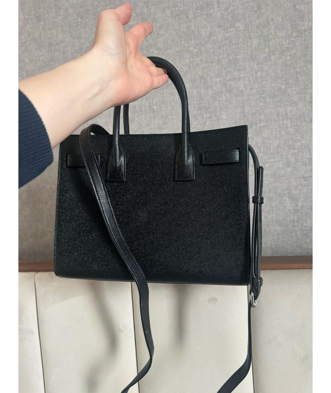 SAINT LAURENT Черная кожаная сумка тоут, фото 3