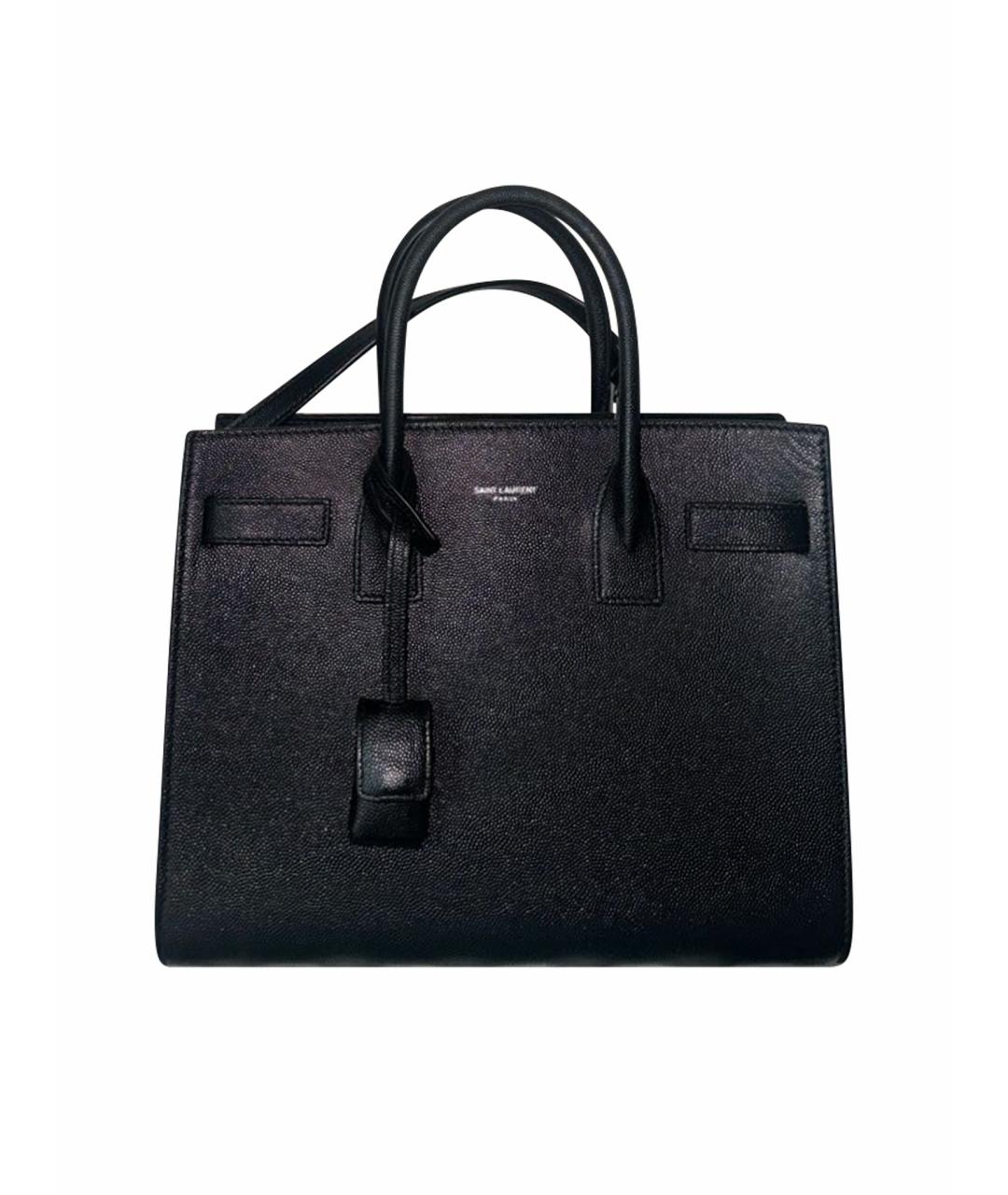 SAINT LAURENT Черная кожаная сумка тоут, фото 1