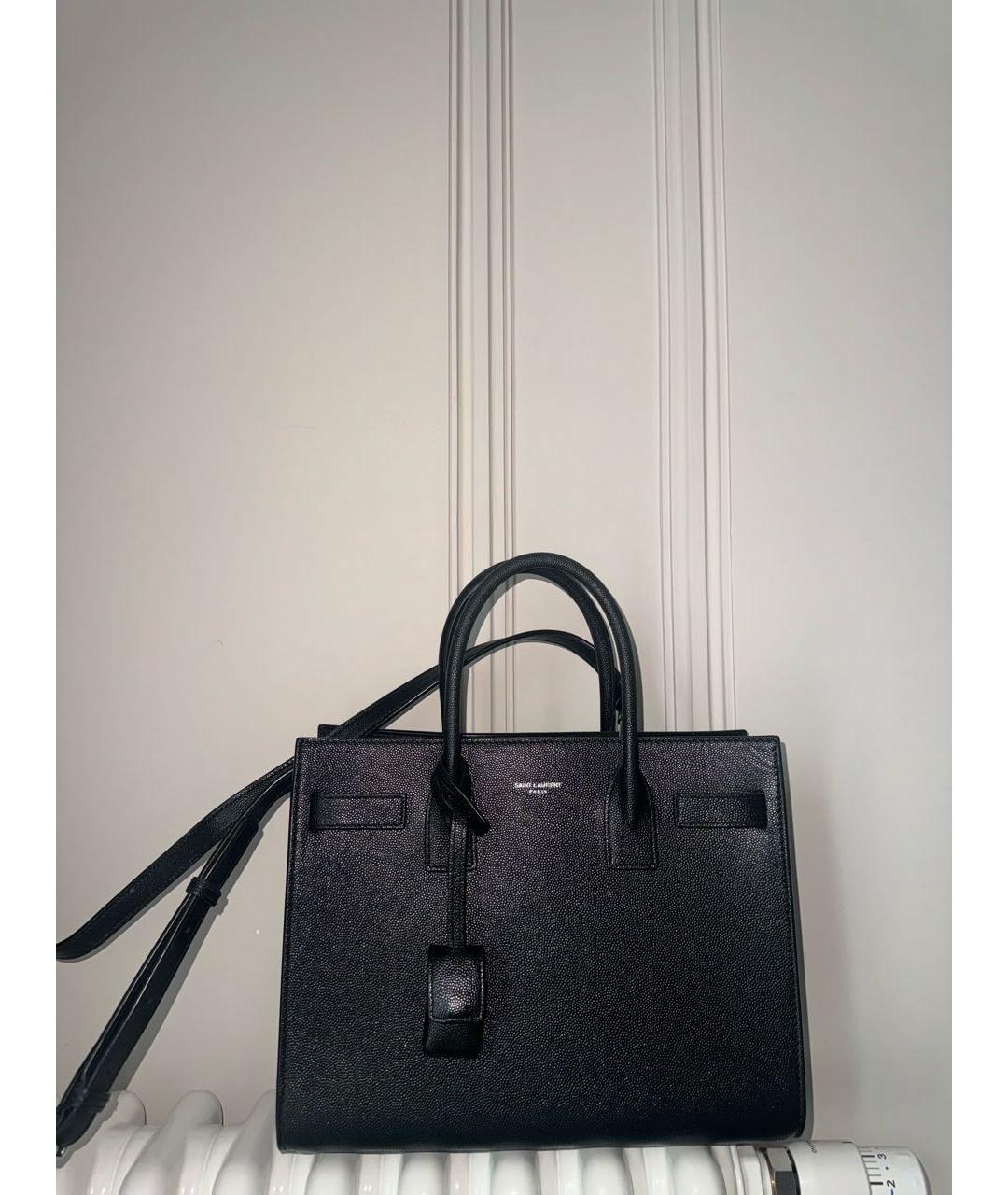 SAINT LAURENT Черная кожаная сумка тоут, фото 6