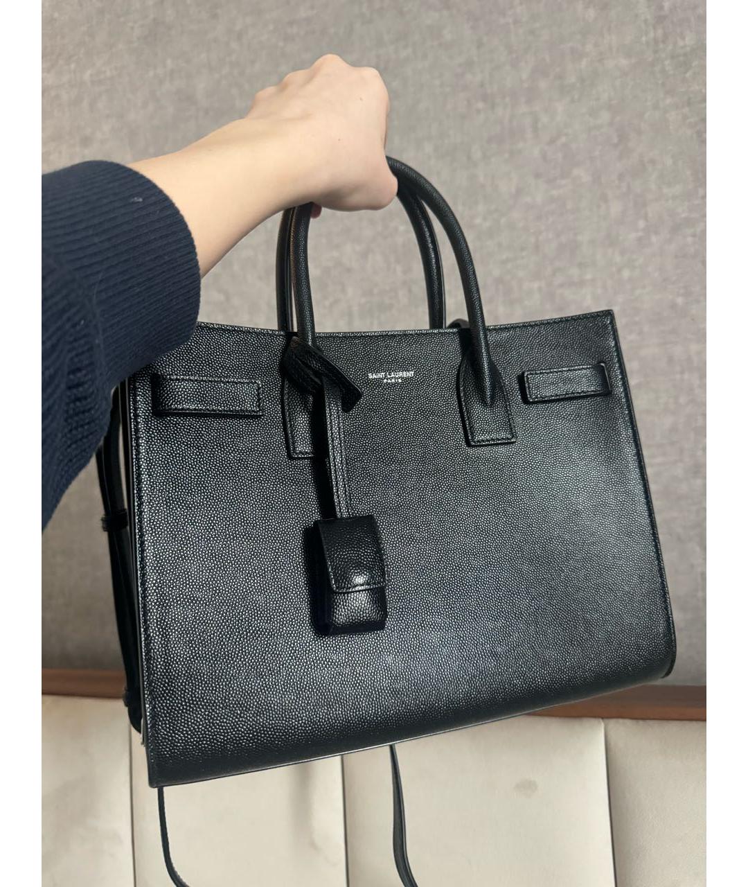 SAINT LAURENT Черная кожаная сумка тоут, фото 2