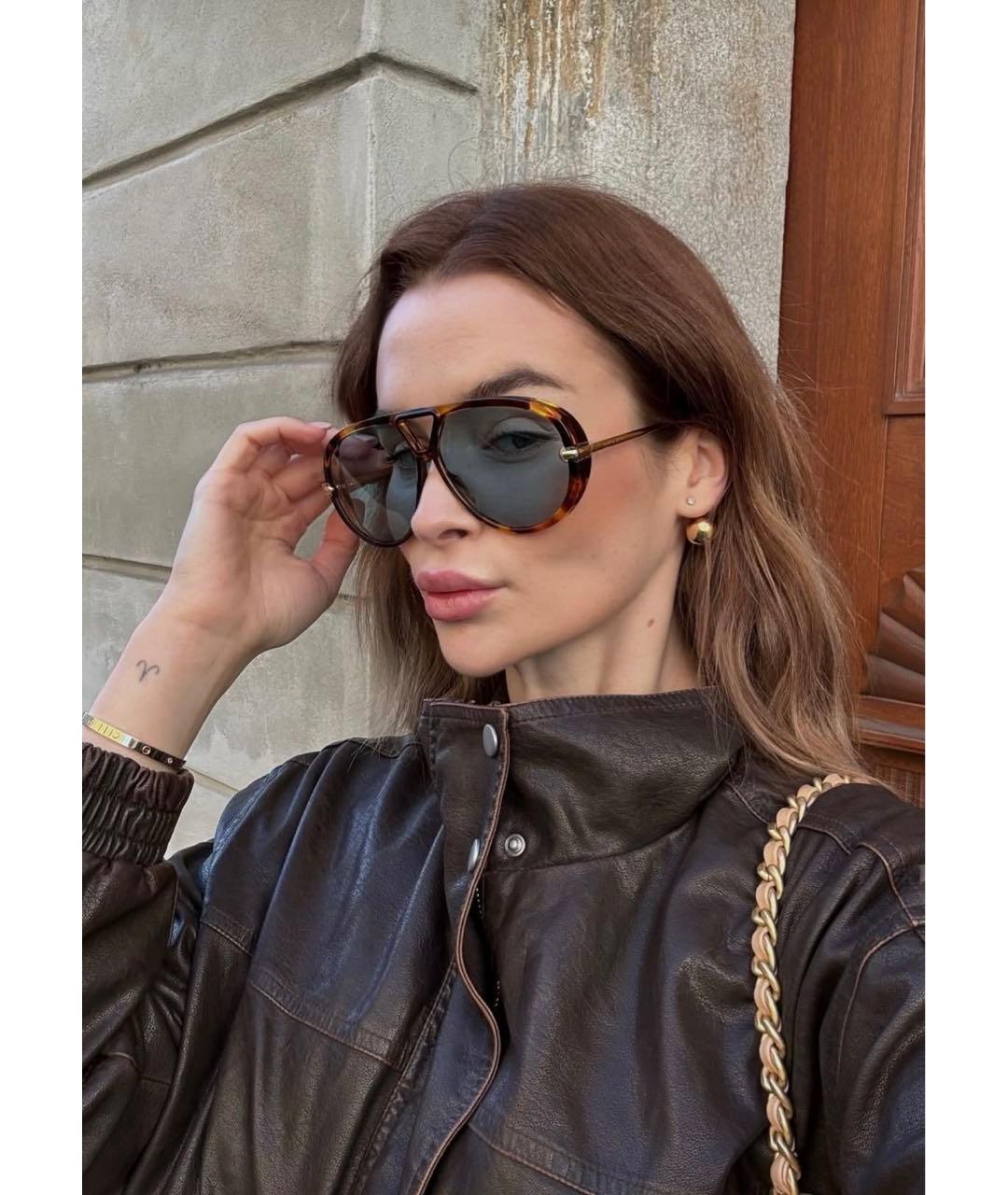 BOTTEGA VENETA Коричневые металлические солнцезащитные очки, фото 4