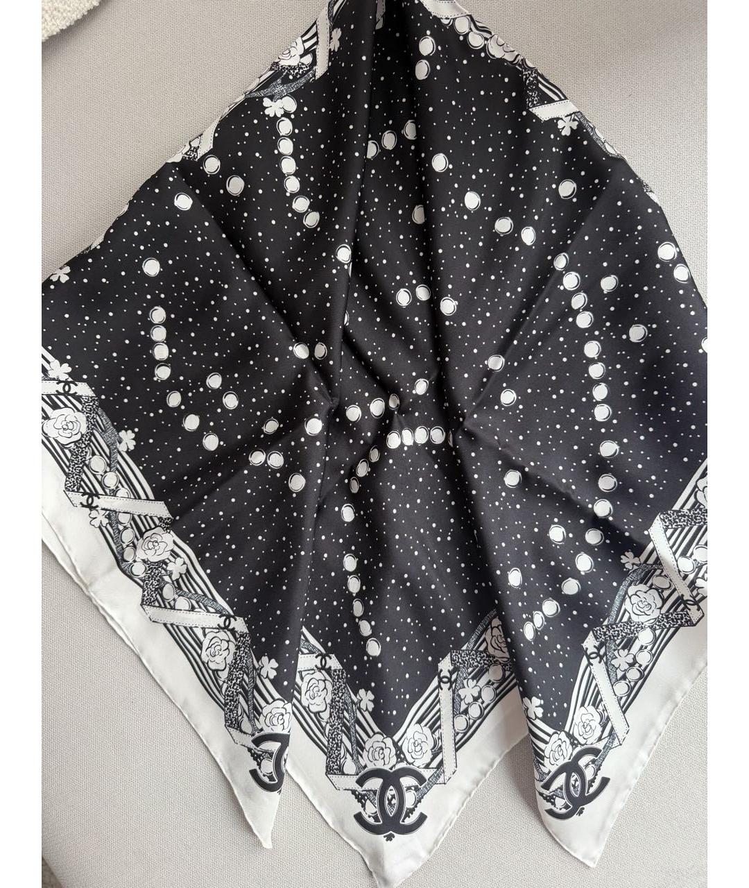 CHANEL Черный шелковый платок, фото 4