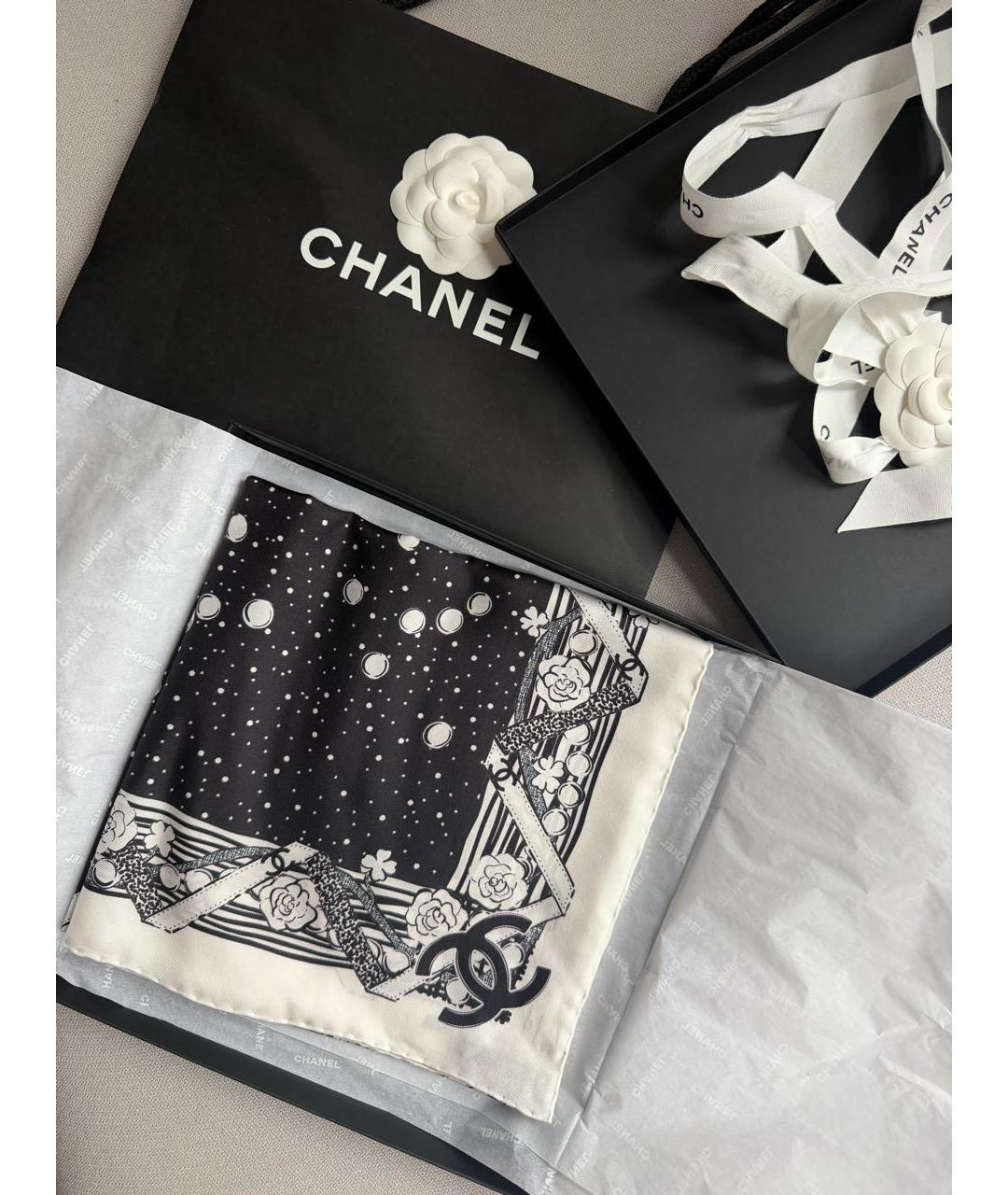 CHANEL Черный шелковый платок, фото 3
