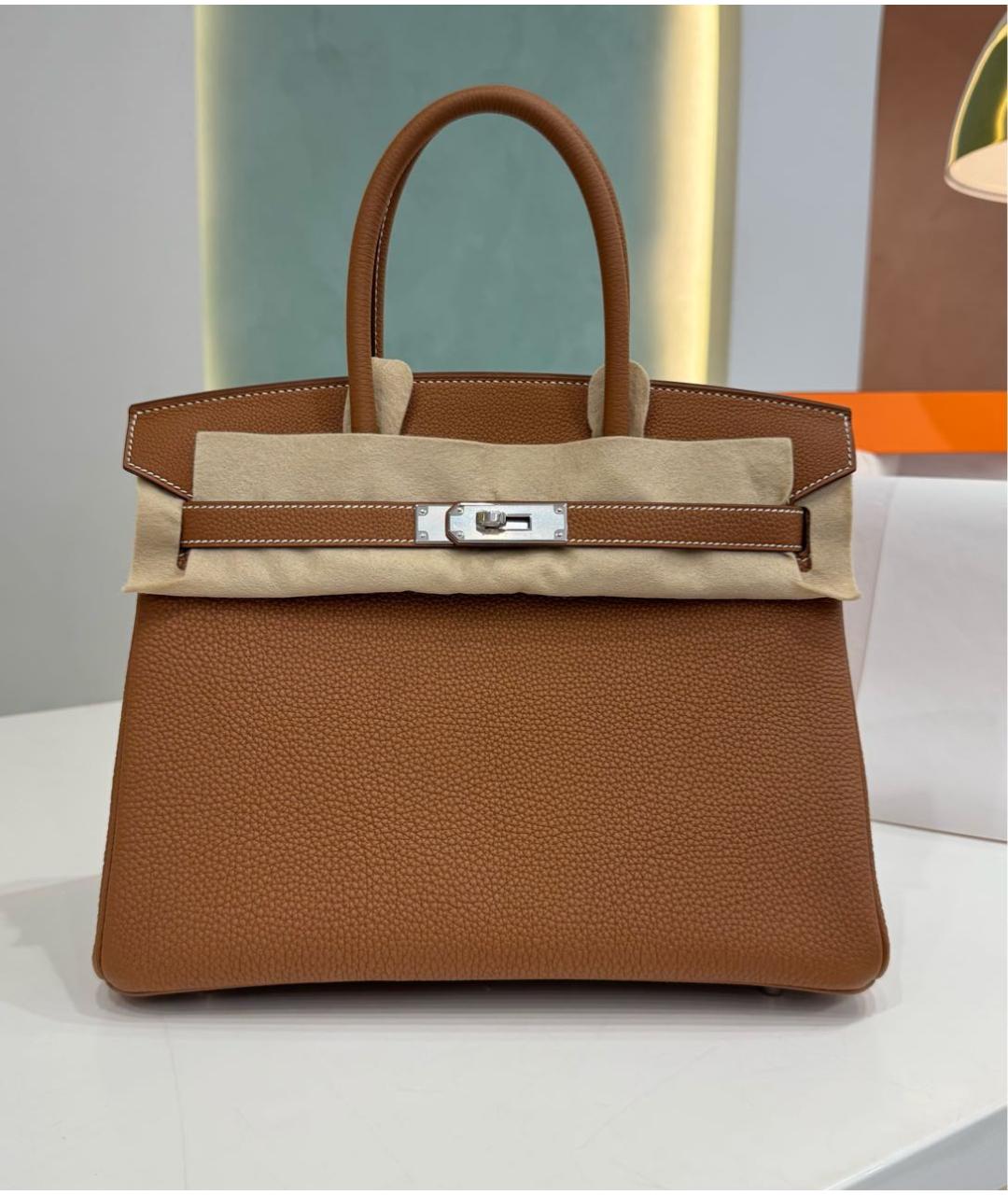 HERMES Коричневая кожаная сумка с короткими ручками, фото 7