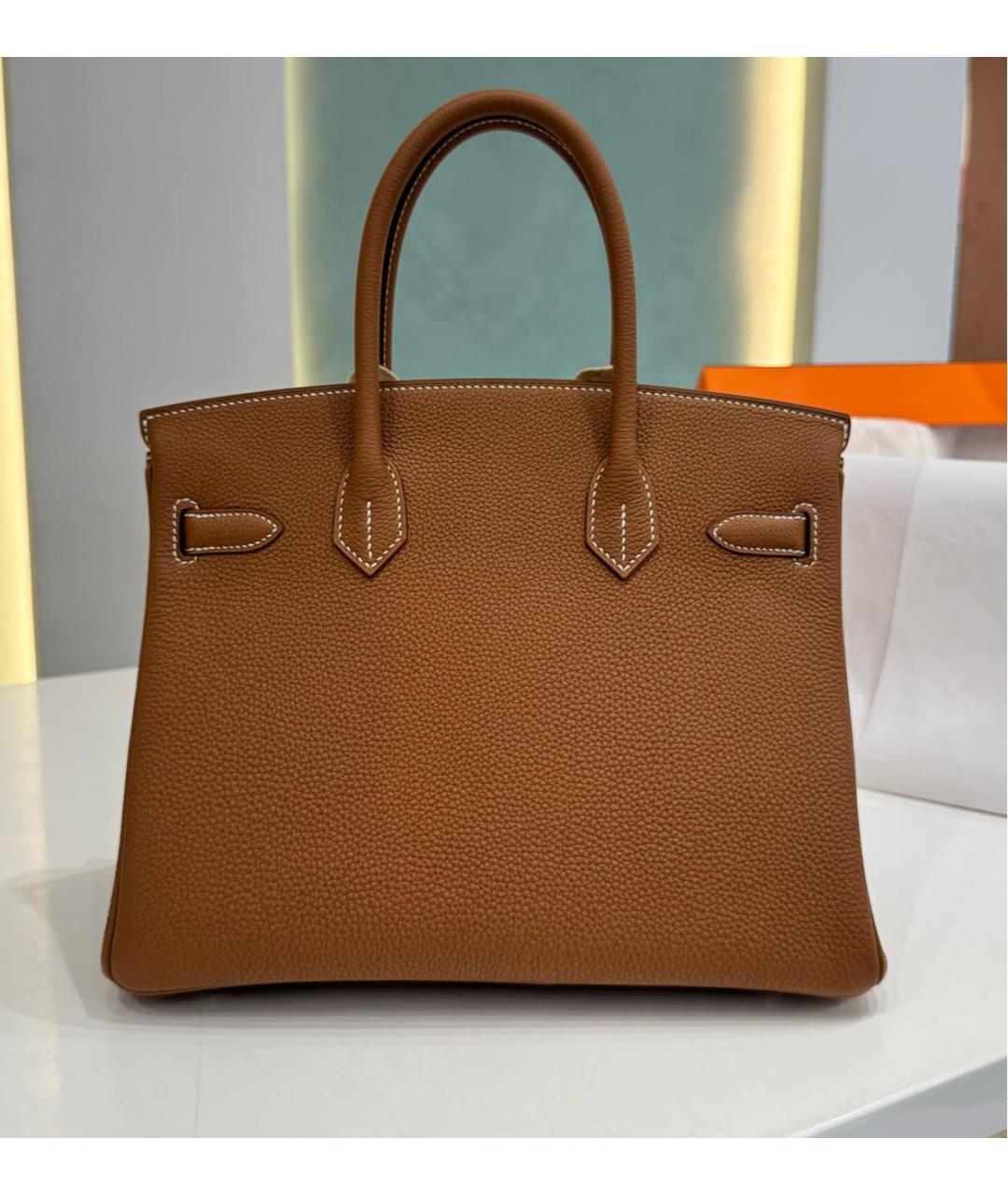 HERMES Коричневая кожаная сумка с короткими ручками, фото 2
