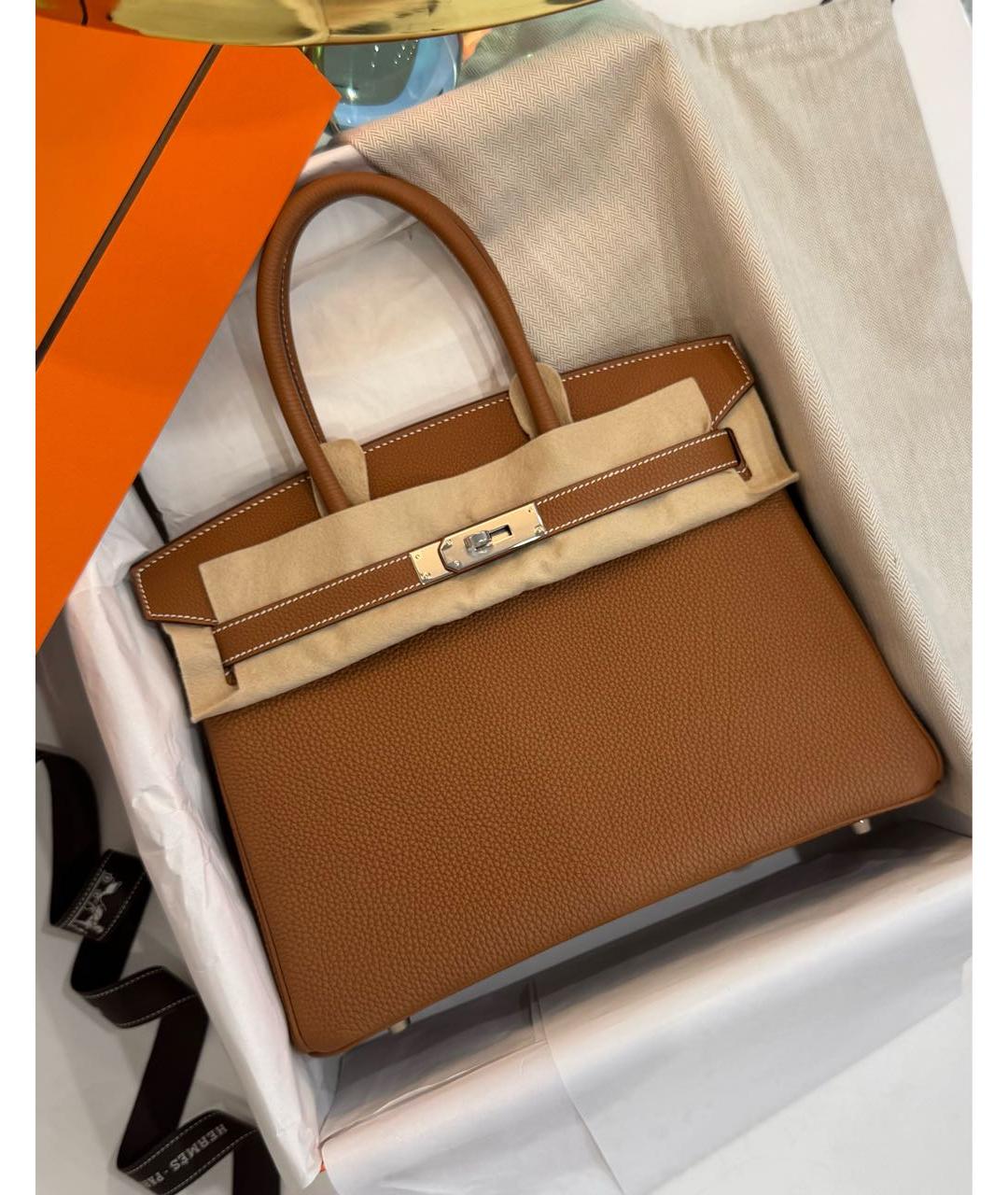 HERMES Коричневая кожаная сумка с короткими ручками, фото 5