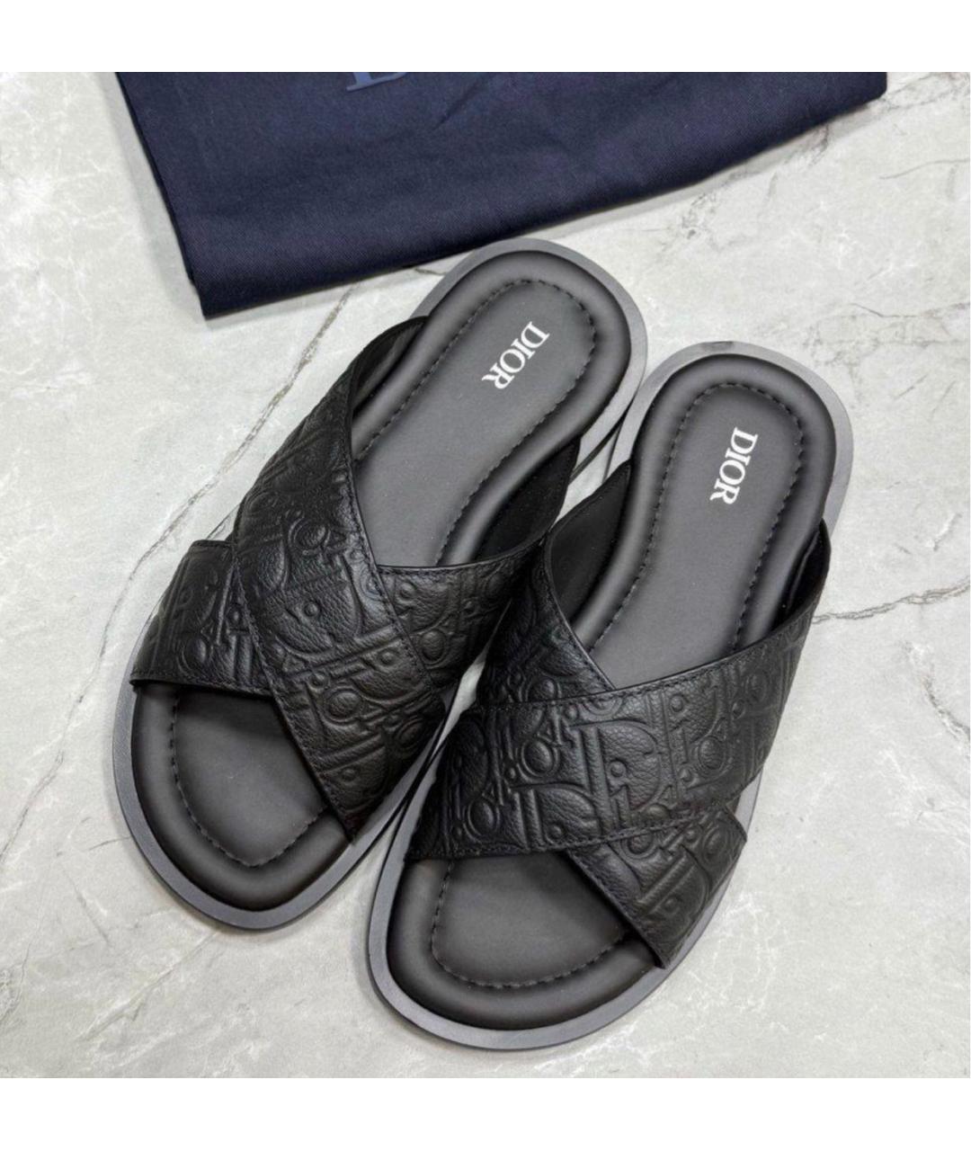 CHRISTIAN DIOR Черные шлепанцы из искусственной кожи, фото 2