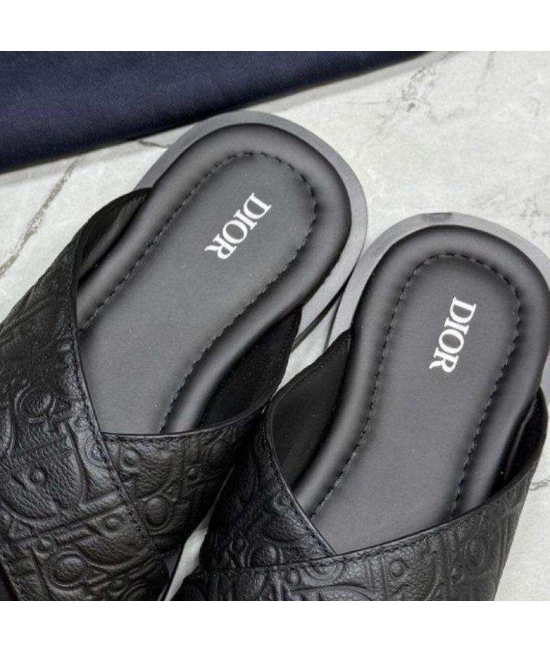 CHRISTIAN DIOR Черные шлепанцы из искусственной кожи, фото 4