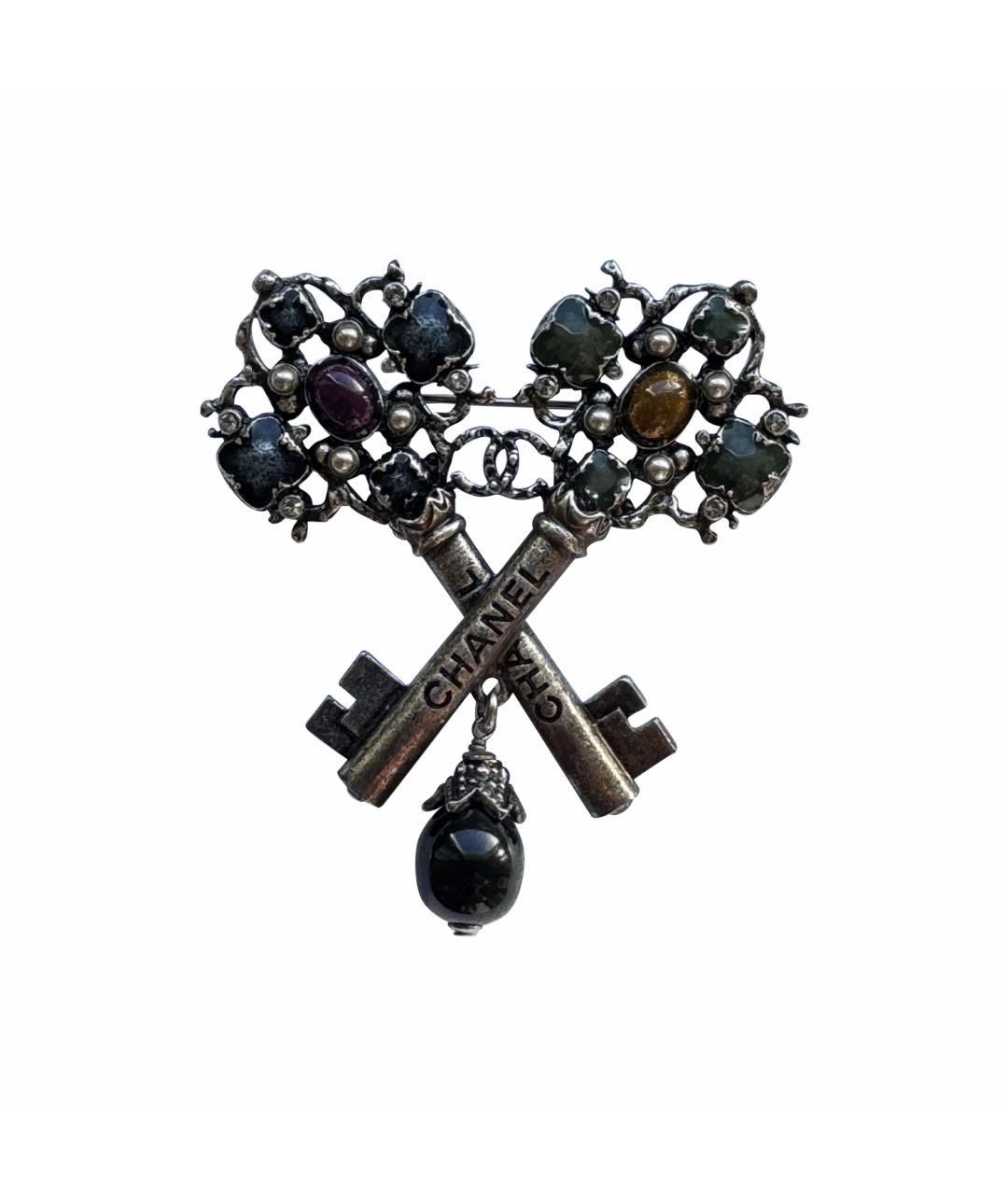 CHANEL Зеленая металлическая булавка / брошь, фото 1