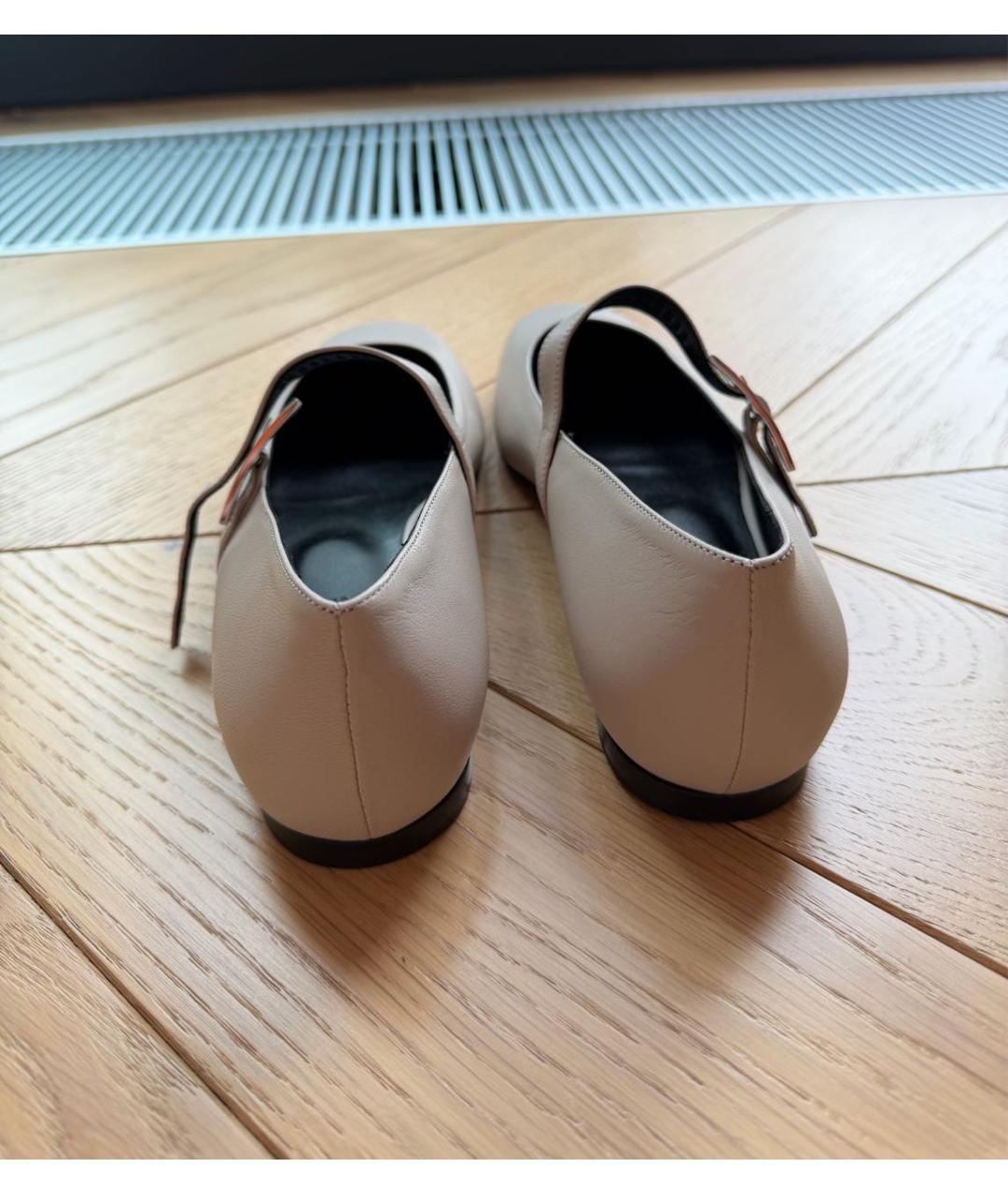 HERMES Бежевые кожаные балетки, фото 4