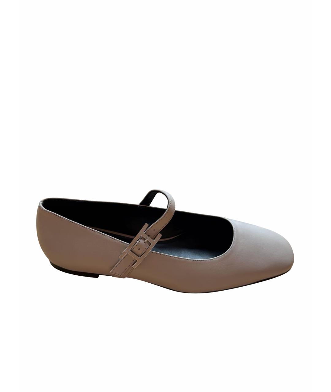 HERMES Бежевые кожаные балетки, фото 5